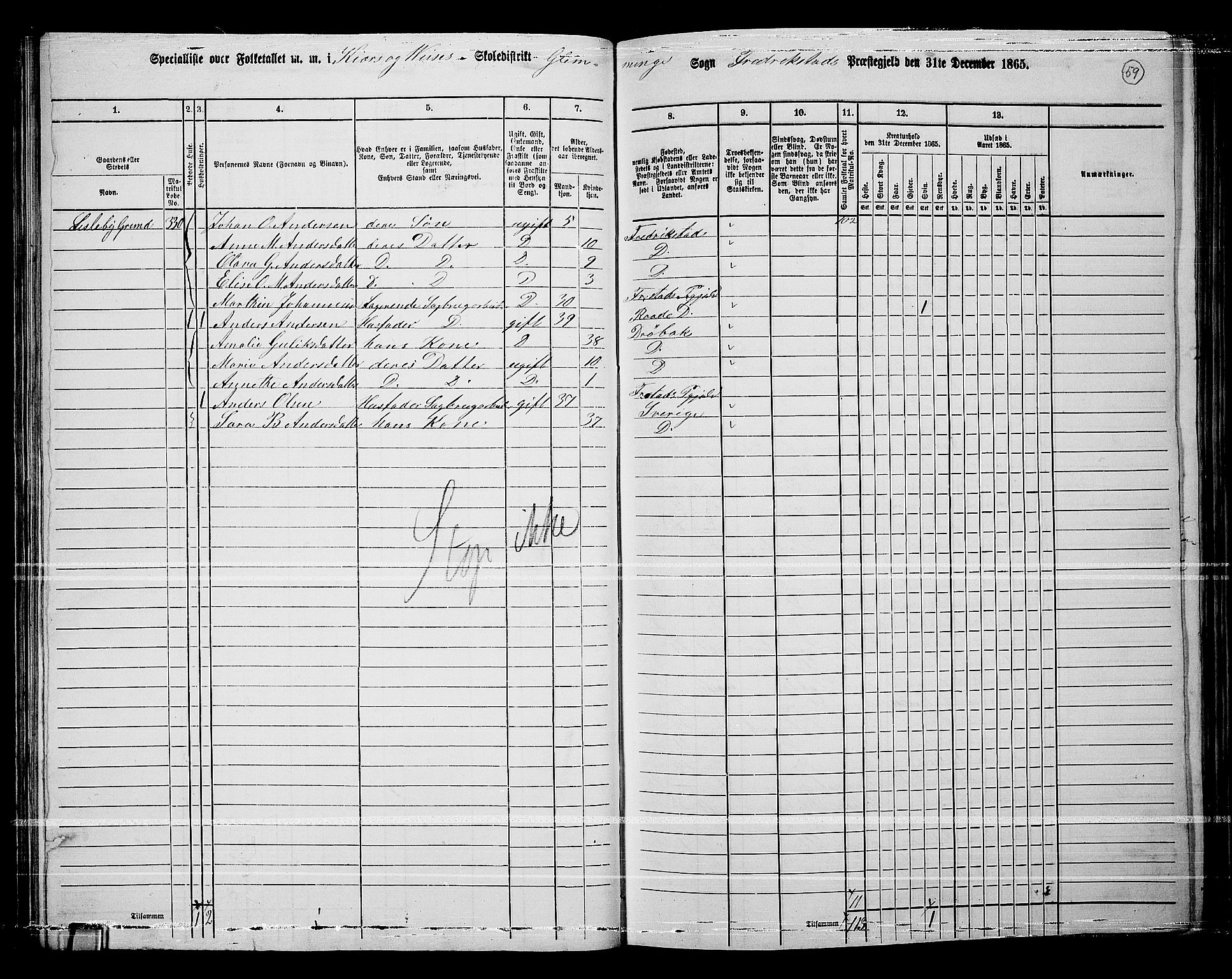 RA, Folketelling 1865 for 0132L Fredrikstad prestegjeld, Glemmen sokn, 1865, s. 57