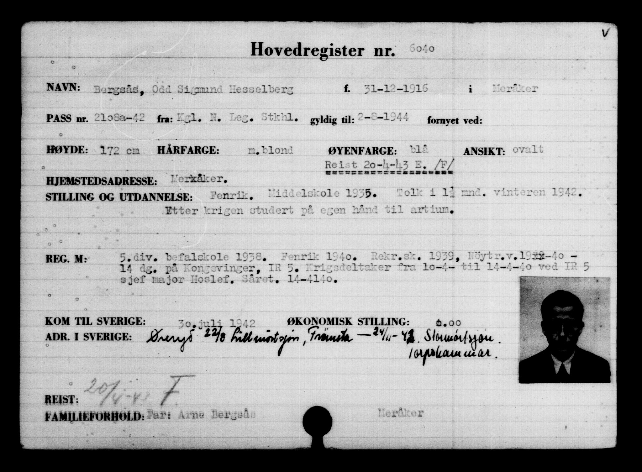 Utenriksstasjonene, Legasjonen i Stockholm, Flyktningkontoret, AV/RA-S-6753/V/Va/L0004: Kjesäterkartoteket, flyktninger med registreringsnr. 3496-6610, 1940-1945, s. 2977