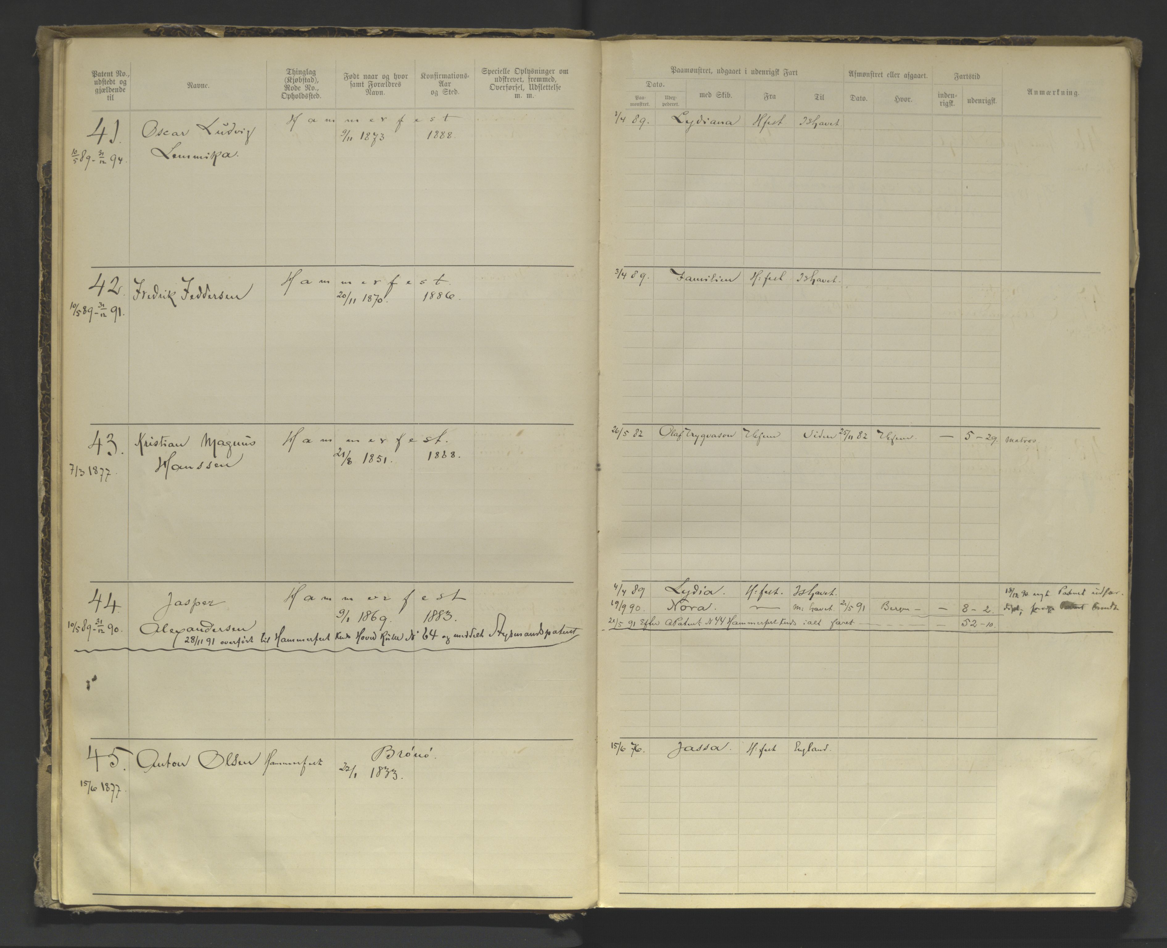 Tromsø sjømannskontor/innrullerings-/mønstringsdistrikt, AV/SATØ-S-0243/F/Fa/L0004: Annotasjonsrulle. Defekt: manglende rygg. Nr. 1-473, 1869-1912