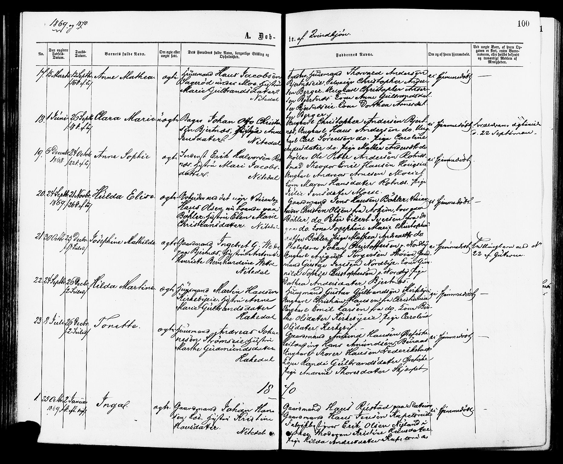 Nittedal prestekontor Kirkebøker, AV/SAO-A-10365a/F/Fa/L0006: Ministerialbok nr. I 6, 1863-1878, s. 100