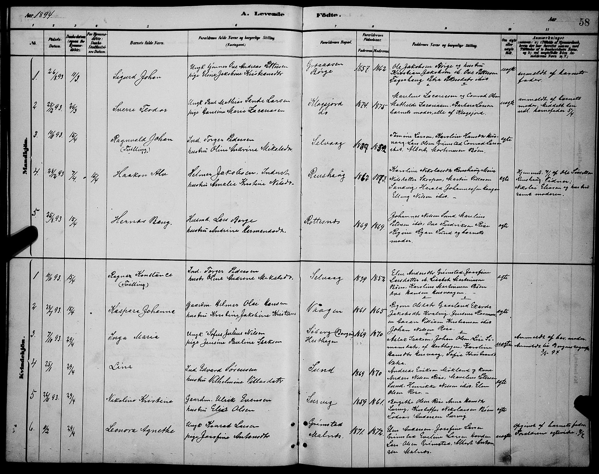 Ministerialprotokoller, klokkerbøker og fødselsregistre - Nordland, AV/SAT-A-1459/892/L1325: Klokkerbok nr. 892C02, 1878-1896, s. 58
