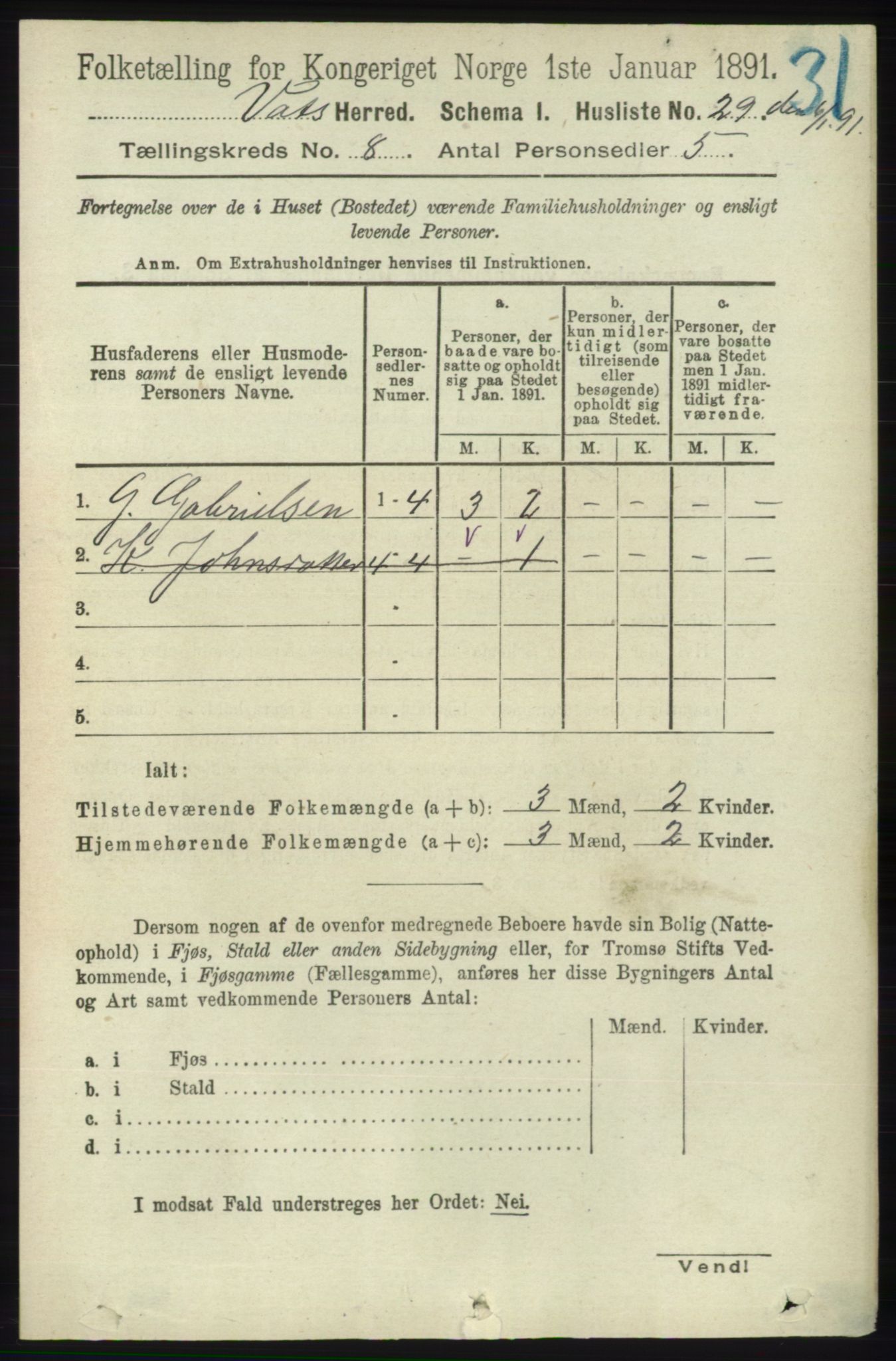 RA, Folketelling 1891 for 1155 Vats herred, 1891, s. 1330