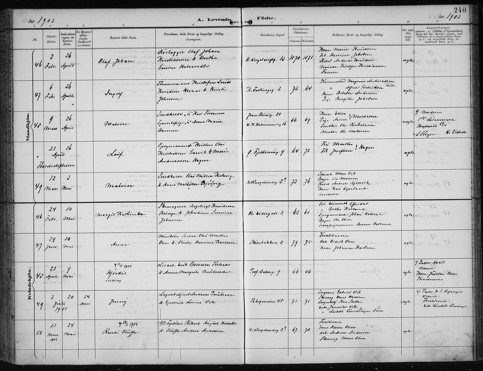 Korskirken sokneprestembete, AV/SAB-A-76101/H/Hab: Klokkerbok nr. B 10, 1896-1905, s. 240