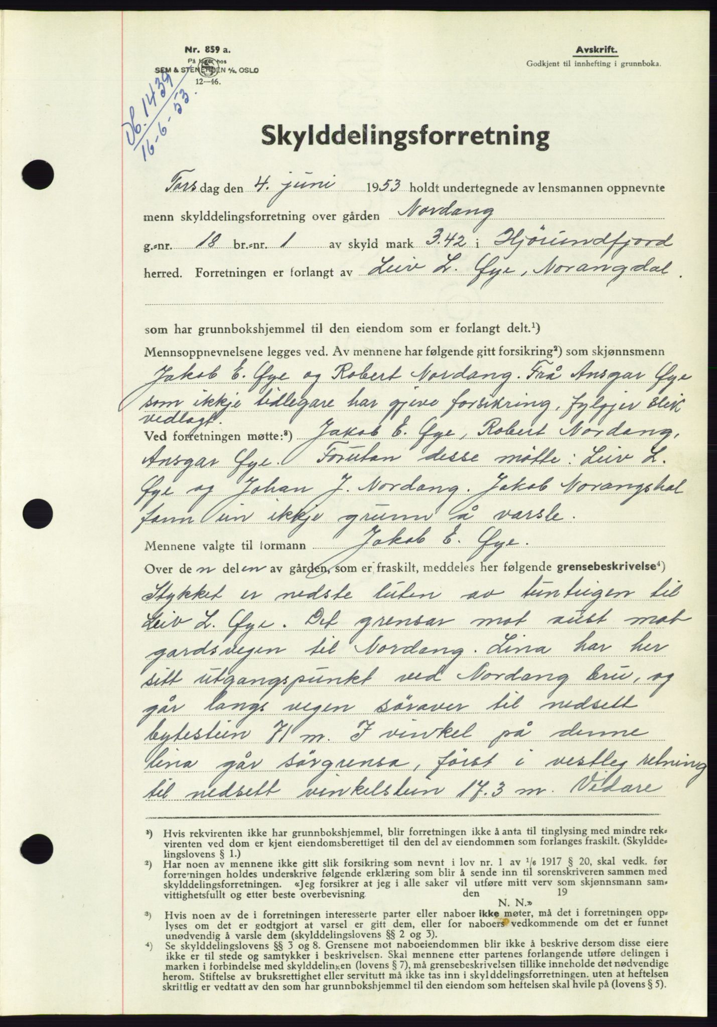 Søre Sunnmøre sorenskriveri, AV/SAT-A-4122/1/2/2C/L0095: Pantebok nr. 21A, 1953-1953, Dagboknr: 1439/1953