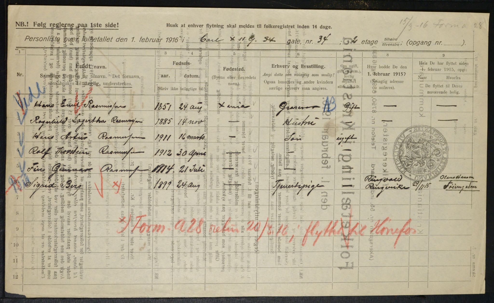 OBA, Kommunal folketelling 1.2.1916 for Kristiania, 1916, s. 49705