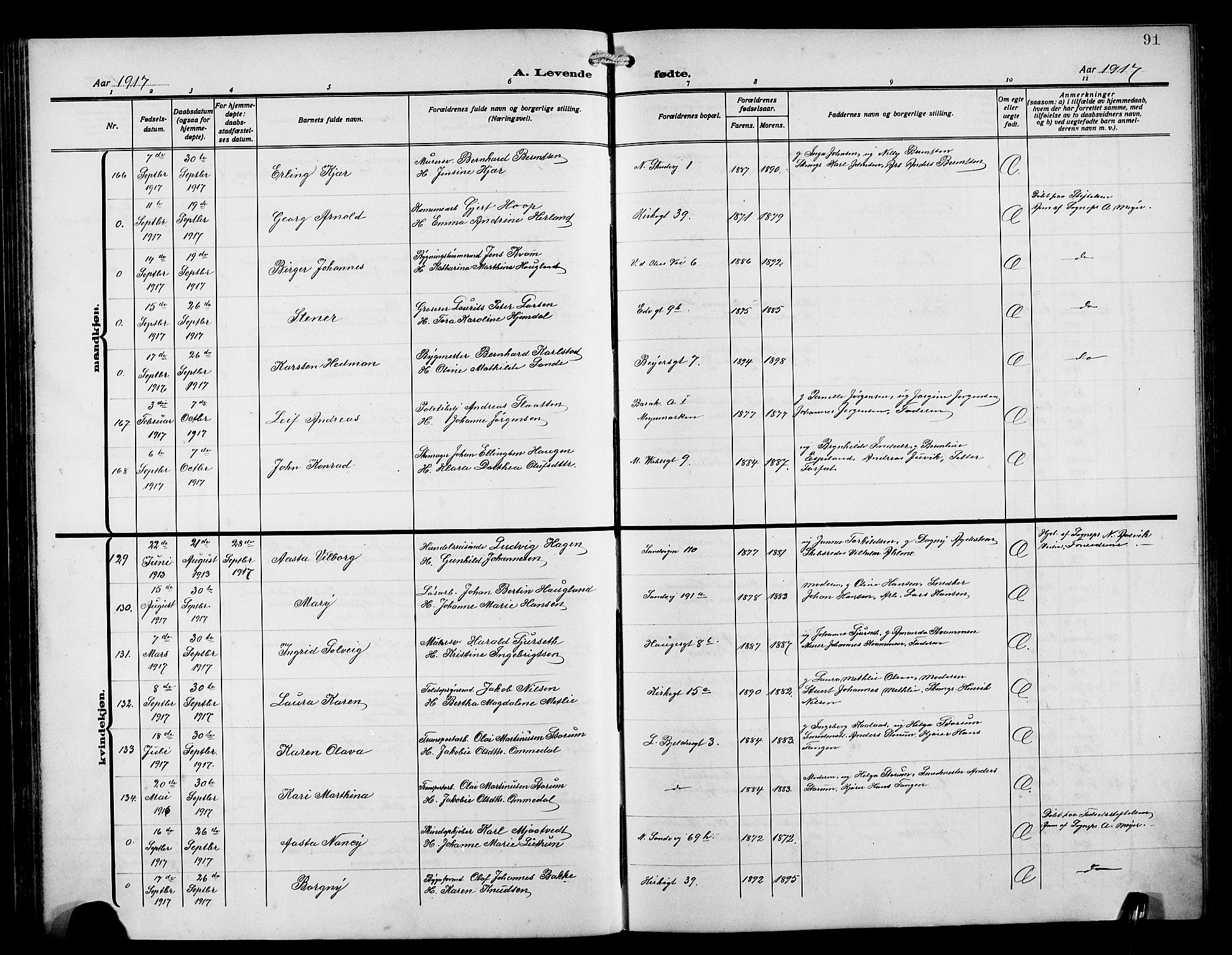 Sandviken Sokneprestembete, AV/SAB-A-77601/H/Hb/L0005: Klokkerbok nr. B 2, 1914-1925, s. 91