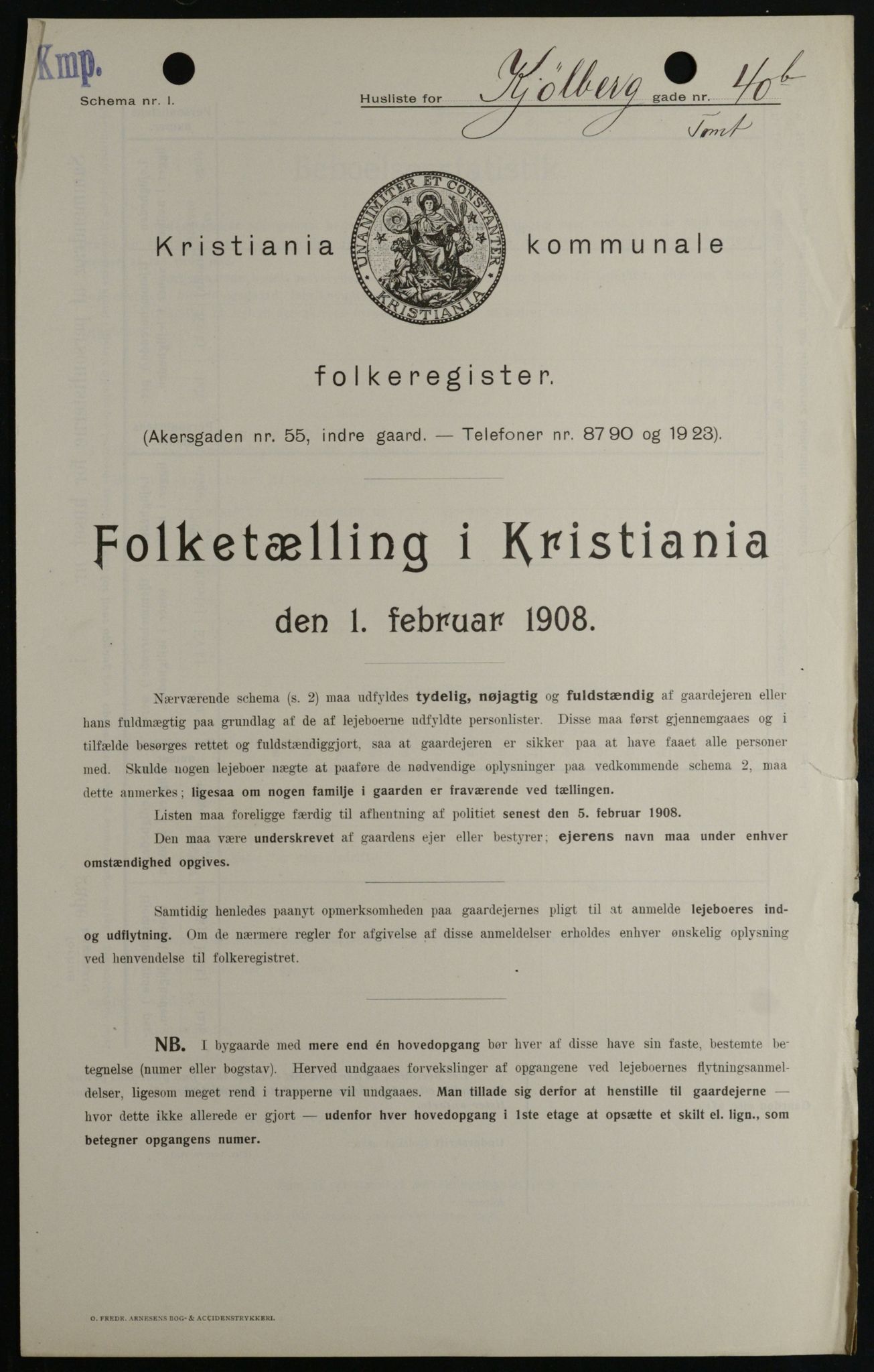 OBA, Kommunal folketelling 1.2.1908 for Kristiania kjøpstad, 1908, s. 46341