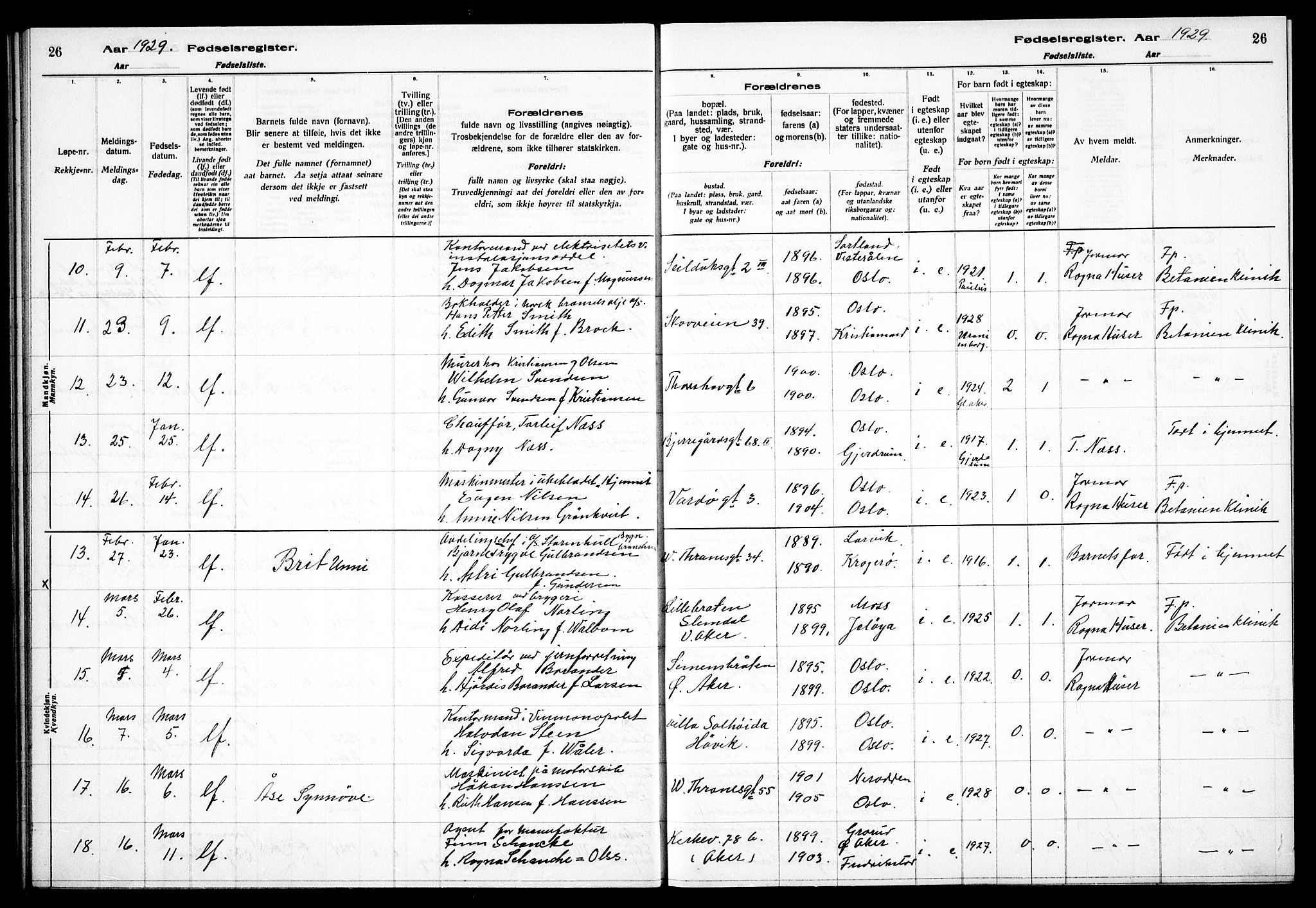 Gamle Aker prestekontor Kirkebøker, AV/SAO-A-10617a/J/L0002: Fødselsregister nr. 2, 1927-1935, s. 26