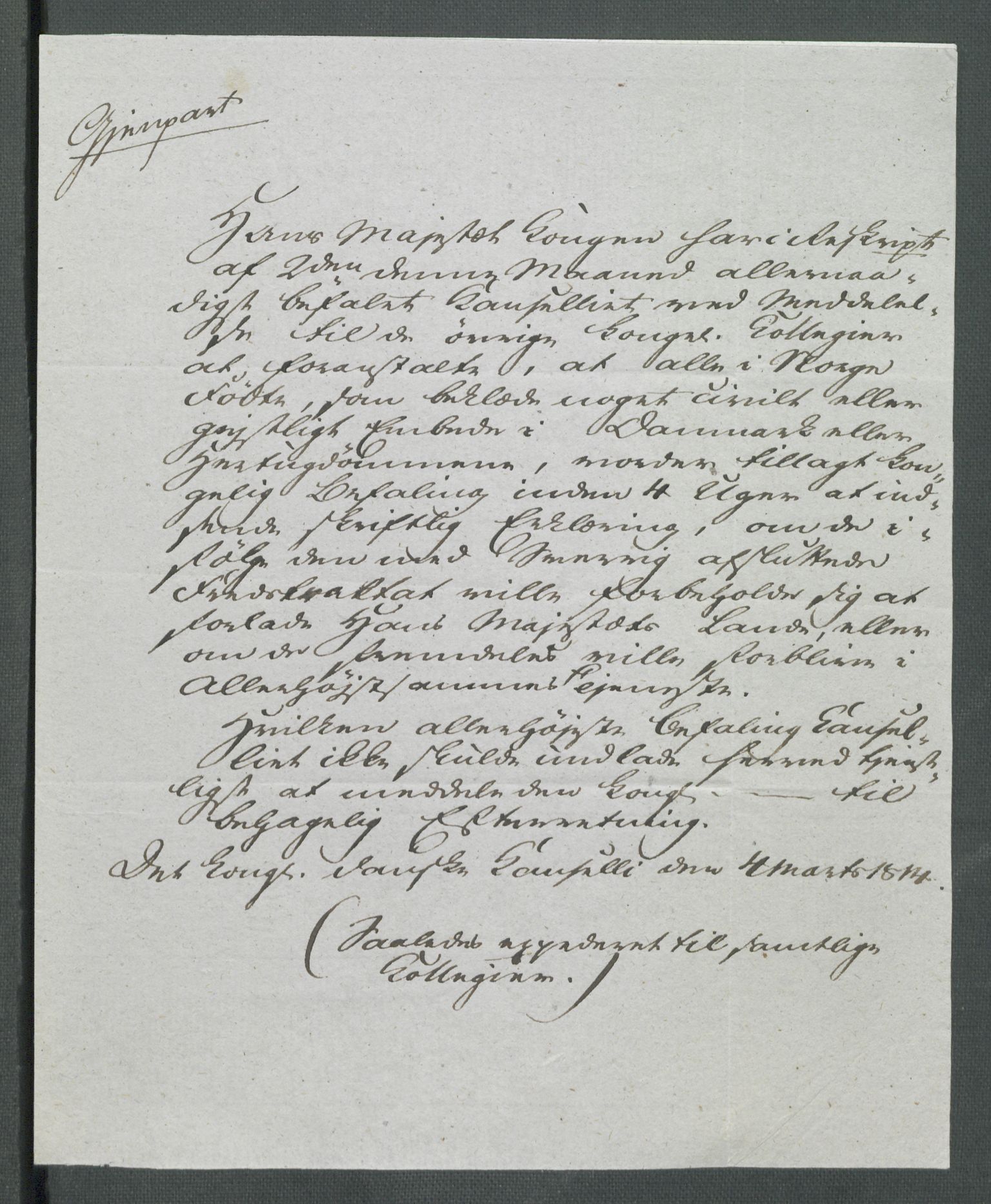 Forskjellige samlinger, Historisk-kronologisk samling, AV/RA-EA-4029/G/Ga/L0009A: Historisk-kronologisk samling. Dokumenter fra januar og ut september 1814. , 1814, s. 75