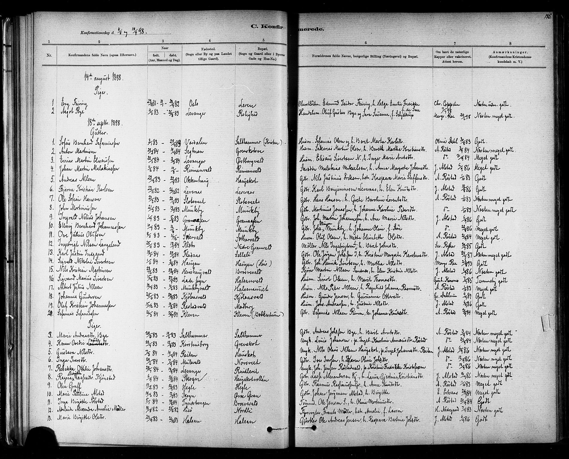 Ministerialprotokoller, klokkerbøker og fødselsregistre - Nord-Trøndelag, SAT/A-1458/721/L0208: Klokkerbok nr. 721C01, 1880-1917, s. 135