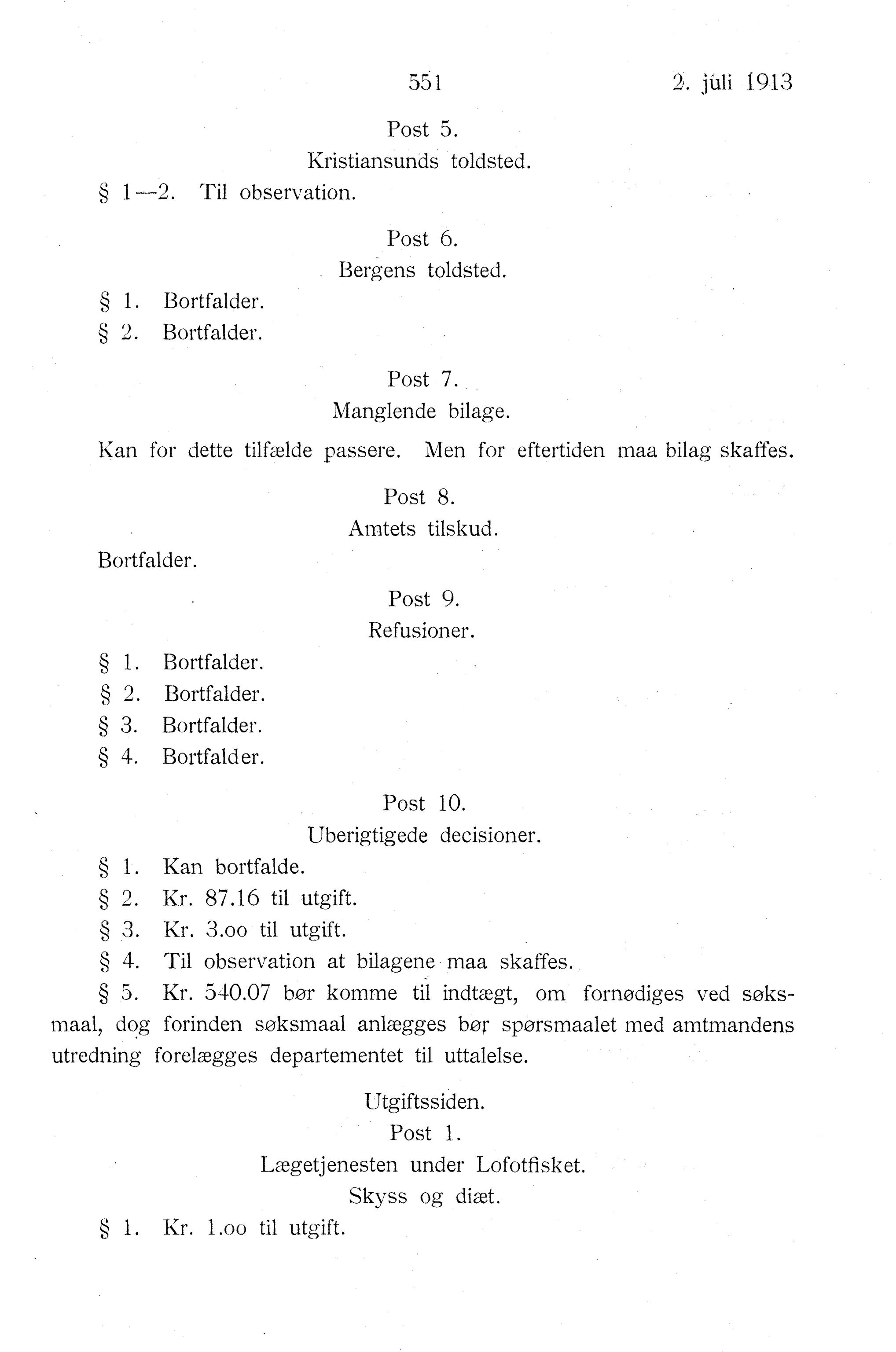 Nordland Fylkeskommune. Fylkestinget, AIN/NFK-17/176/A/Ac/L0036: Fylkestingsforhandlinger 1913, 1913