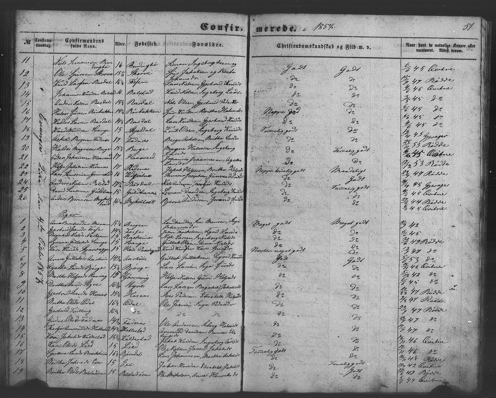 Evanger sokneprestembete, AV/SAB-A-99924: Klokkerbok nr. A 1, 1855-1864, s. 51