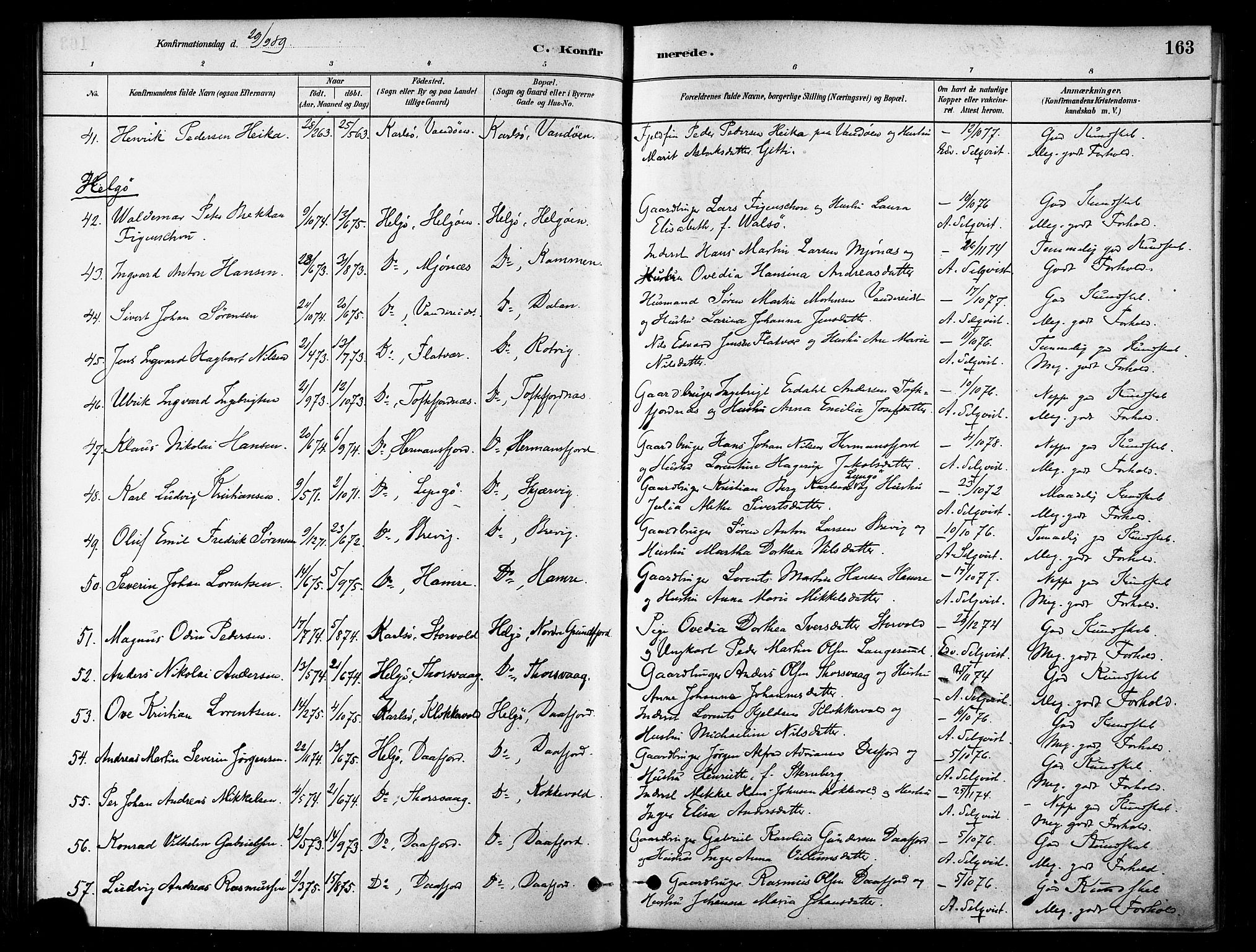 Karlsøy sokneprestembete, AV/SATØ-S-1299/H/Ha/Haa/L0006kirke: Ministerialbok nr. 6, 1879-1890, s. 163