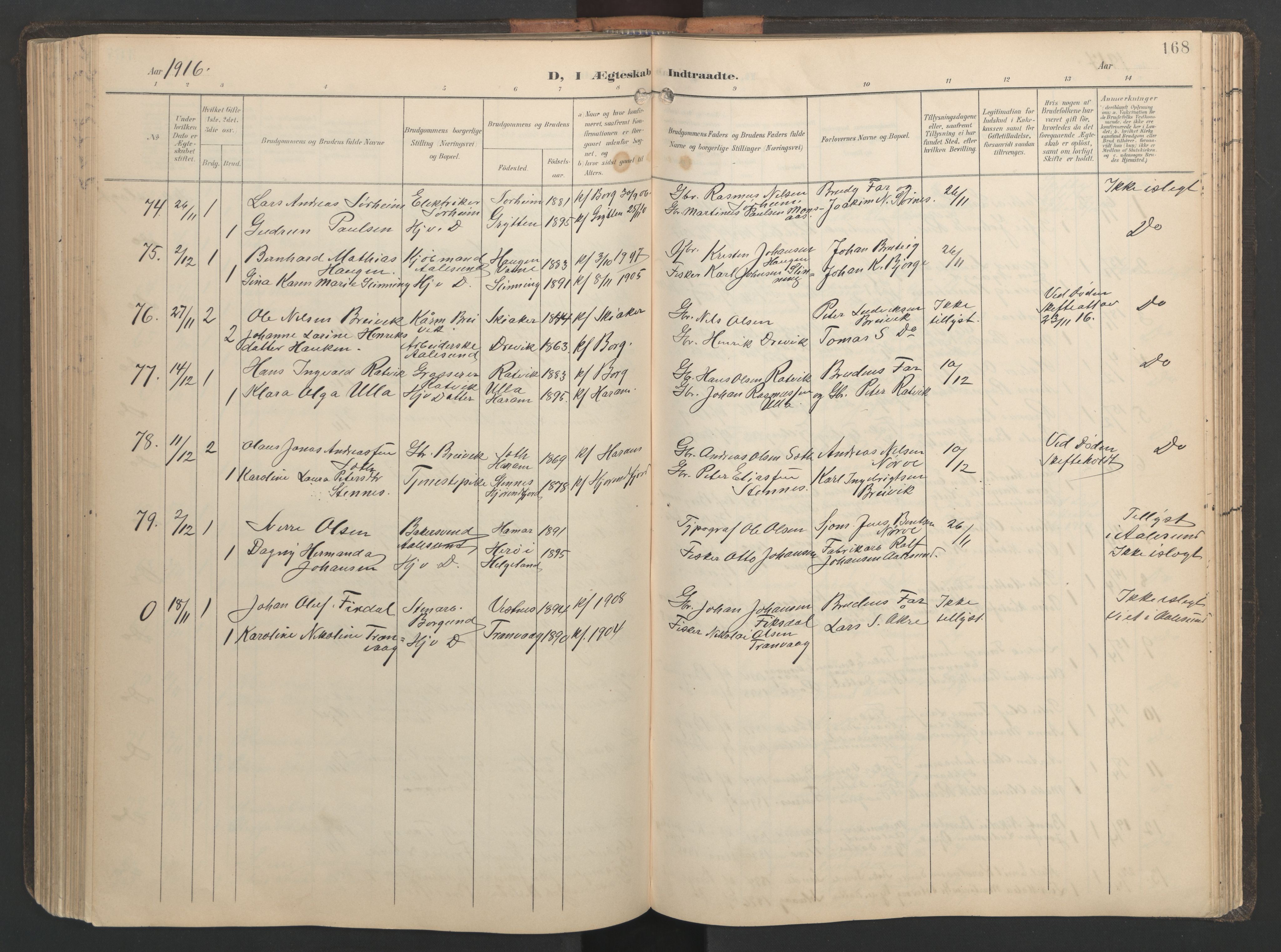 Ministerialprotokoller, klokkerbøker og fødselsregistre - Møre og Romsdal, AV/SAT-A-1454/528/L0433: Klokkerbok nr. 528C14, 1899-1922, s. 168