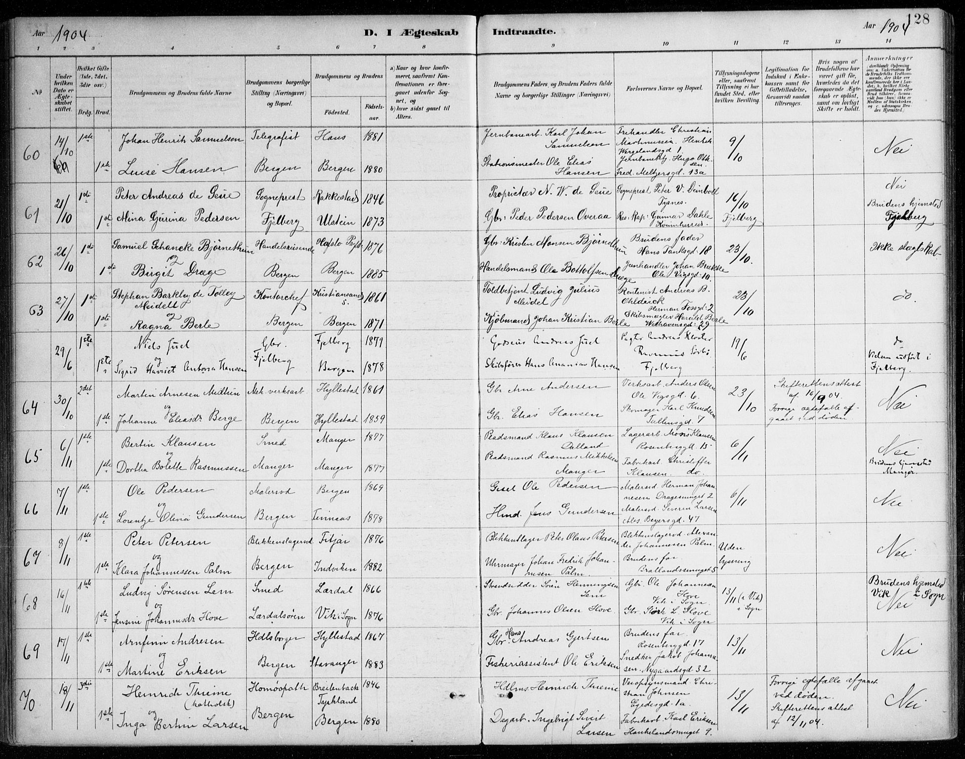 Johanneskirken sokneprestembete, AV/SAB-A-76001/H/Haa/L0012: Ministerialbok nr. D 1, 1885-1912, s. 128