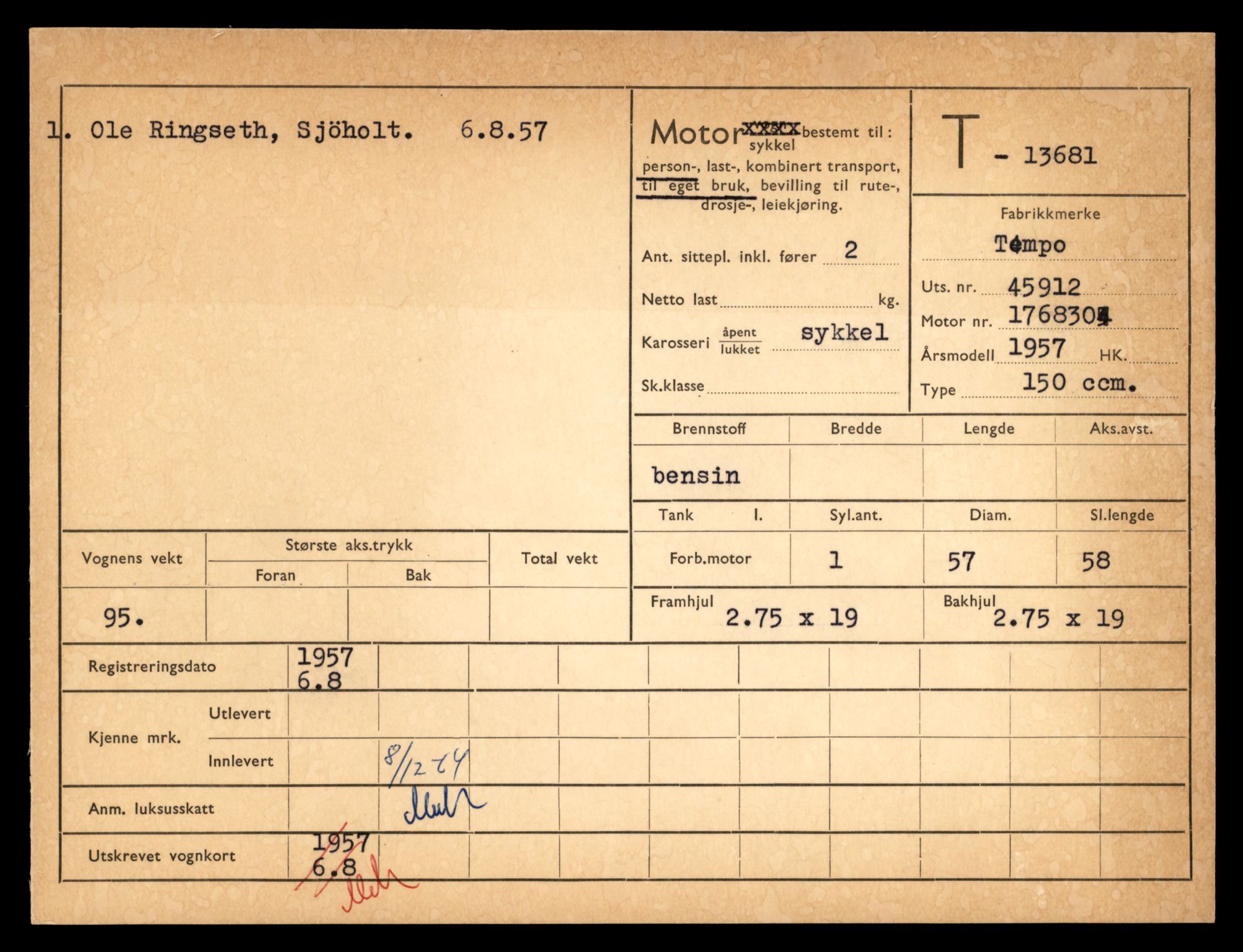 Møre og Romsdal vegkontor - Ålesund trafikkstasjon, AV/SAT-A-4099/F/Fe/L0040: Registreringskort for kjøretøy T 13531 - T 13709, 1927-1998, s. 2601