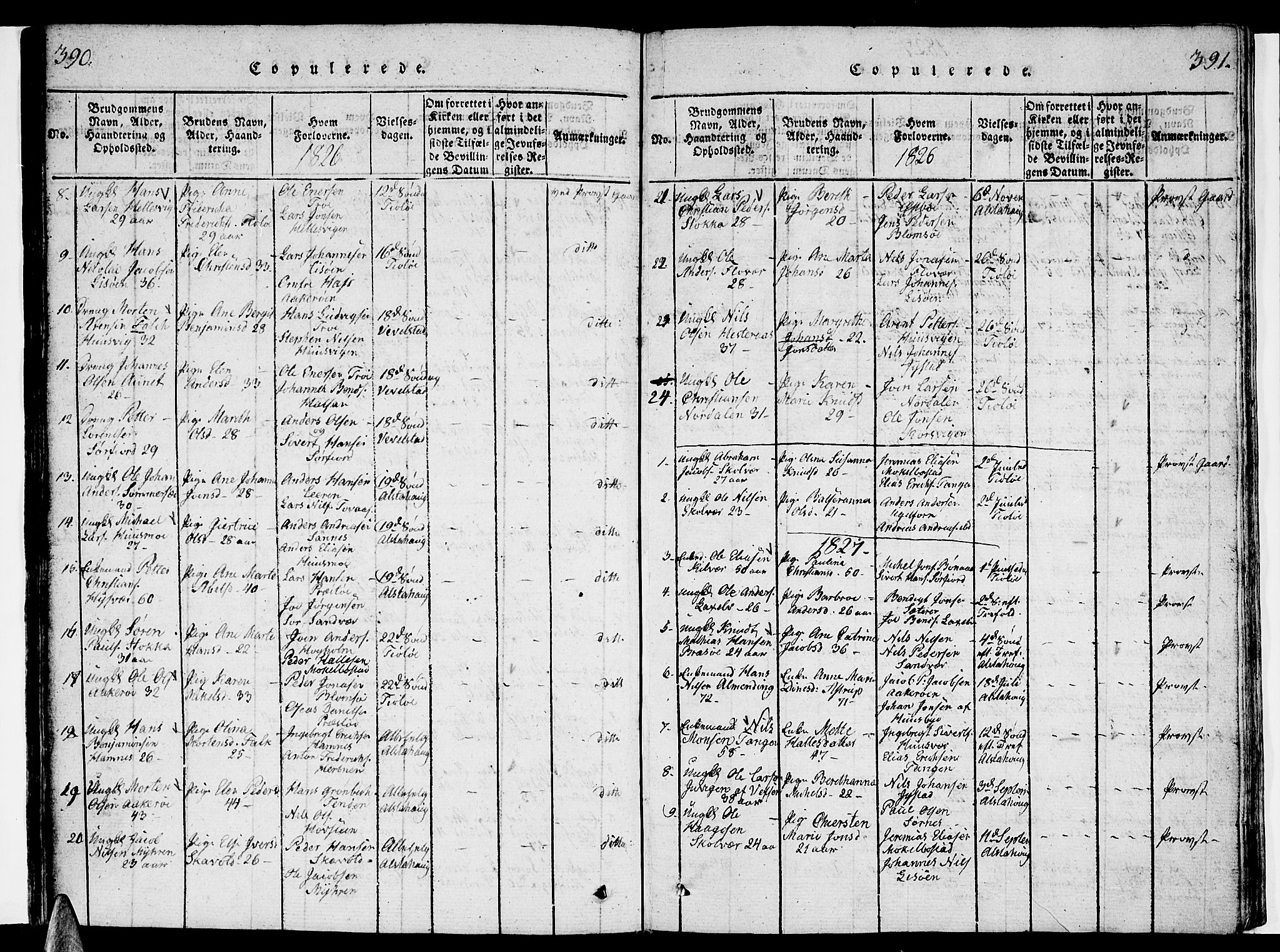 Ministerialprotokoller, klokkerbøker og fødselsregistre - Nordland, SAT/A-1459/830/L0457: Klokkerbok nr. 830C01 /1, 1820-1842, s. 390-391