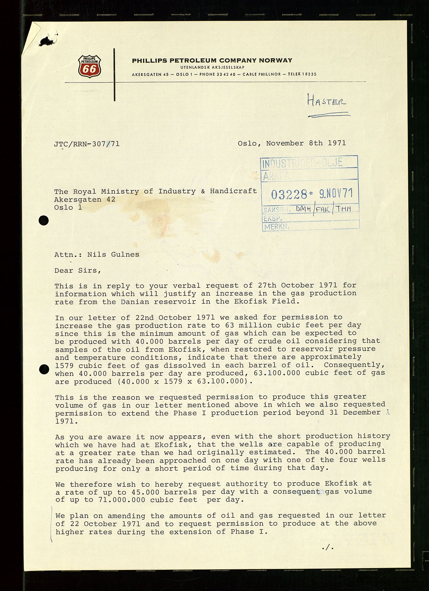 Industridepartementet, Oljekontoret, AV/SAST-A-101348/Dc/L0003: Ekofisk prosjekt, utbygging av Ekofiskfeltet, diverse, 1970-1972
