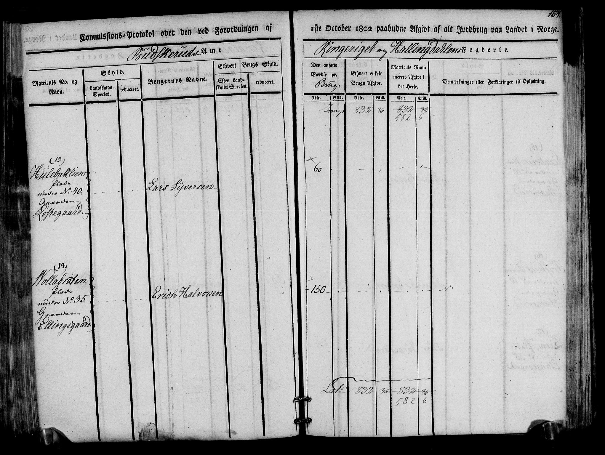 Rentekammeret inntil 1814, Realistisk ordnet avdeling, AV/RA-EA-4070/N/Ne/Nea/L0047: Ringerike og Hallingdal fogderi. Kommisjonsprotokoll for Nes prestegjeld, 1803, s. 157