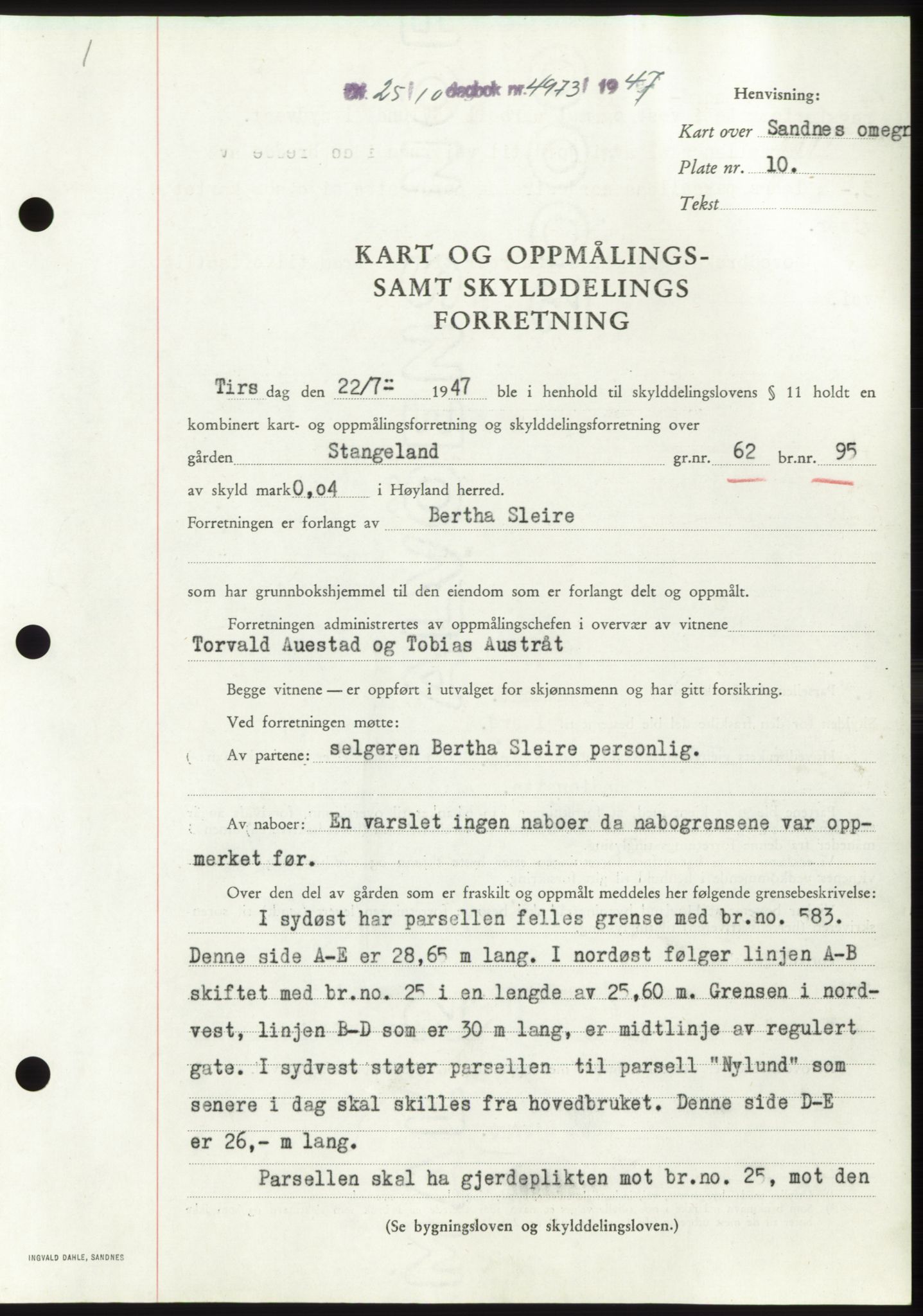 Jæren sorenskriveri, SAST/A-100310/03/G/Gba/L0096: Pantebok, 1947-1947, Dagboknr: 4973/1947