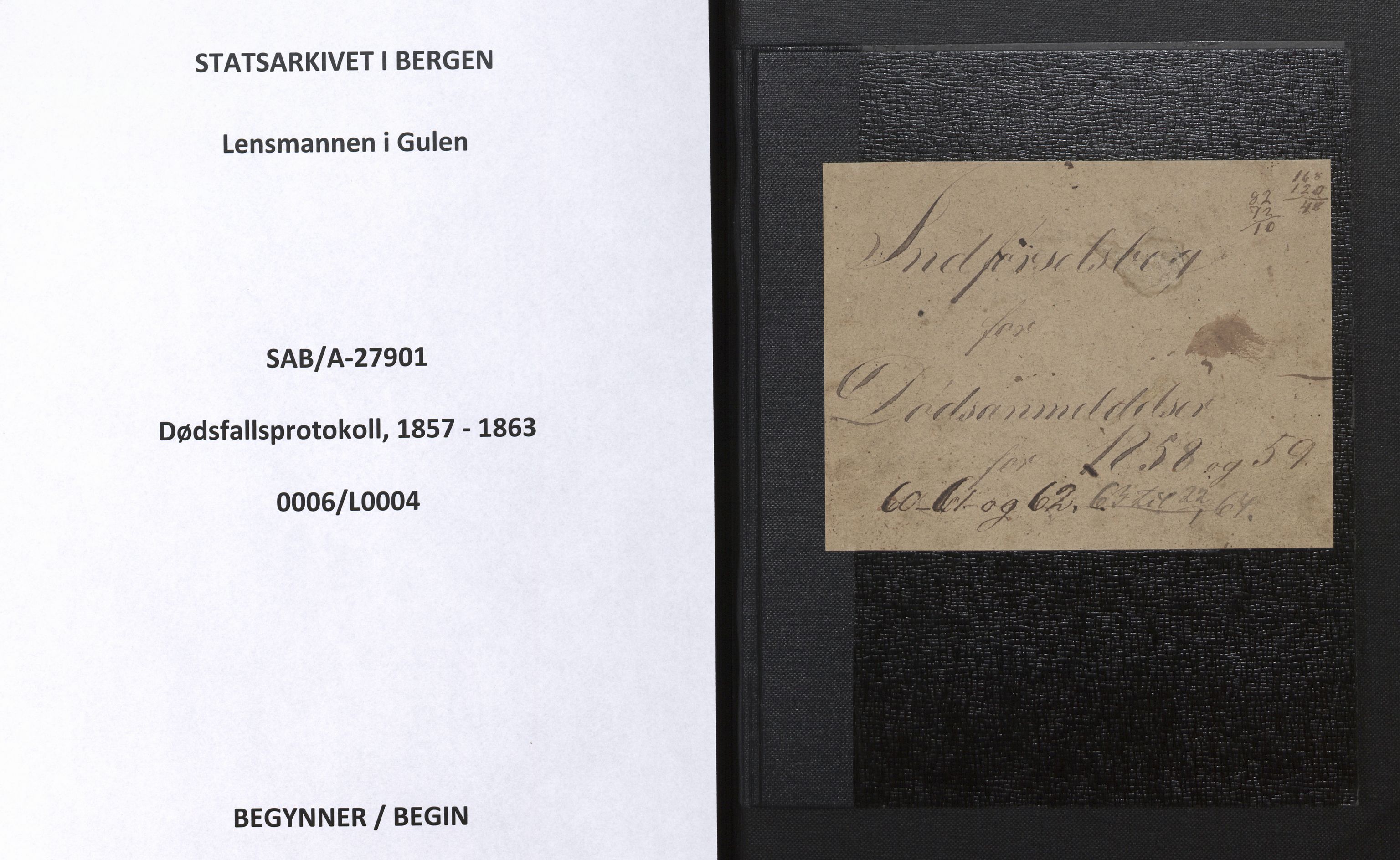 Lensmannen i Gulen, SAB/A-27901/0006/L0004: Dødsfallprotokoll, 1857-1863