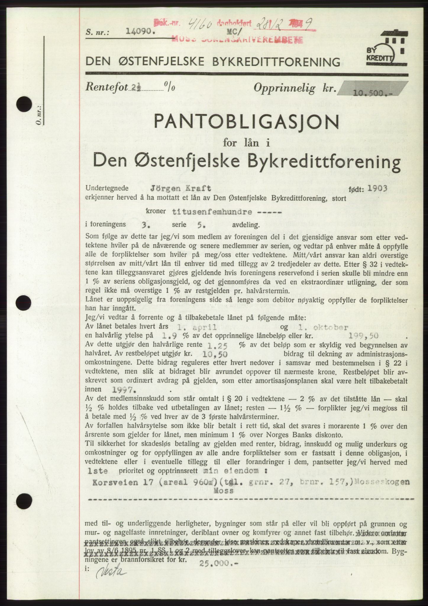 Moss sorenskriveri, SAO/A-10168: Pantebok nr. B23, 1949-1950, Dagboknr: 4160/1949