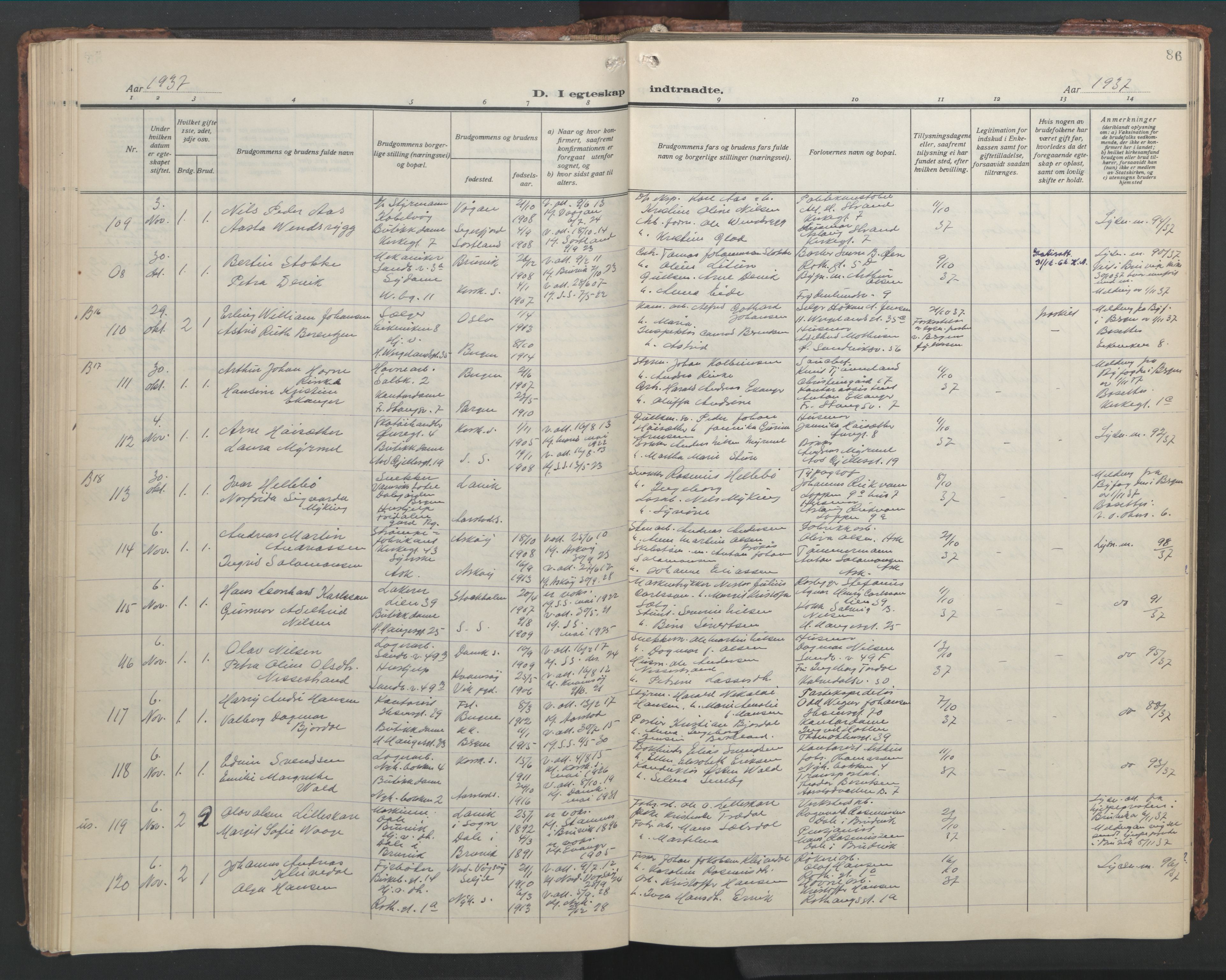 Sandviken Sokneprestembete, AV/SAB-A-77601/H/Hb/L0015: Klokkerbok nr. D 2, 1929-1953, s. 85b-86a