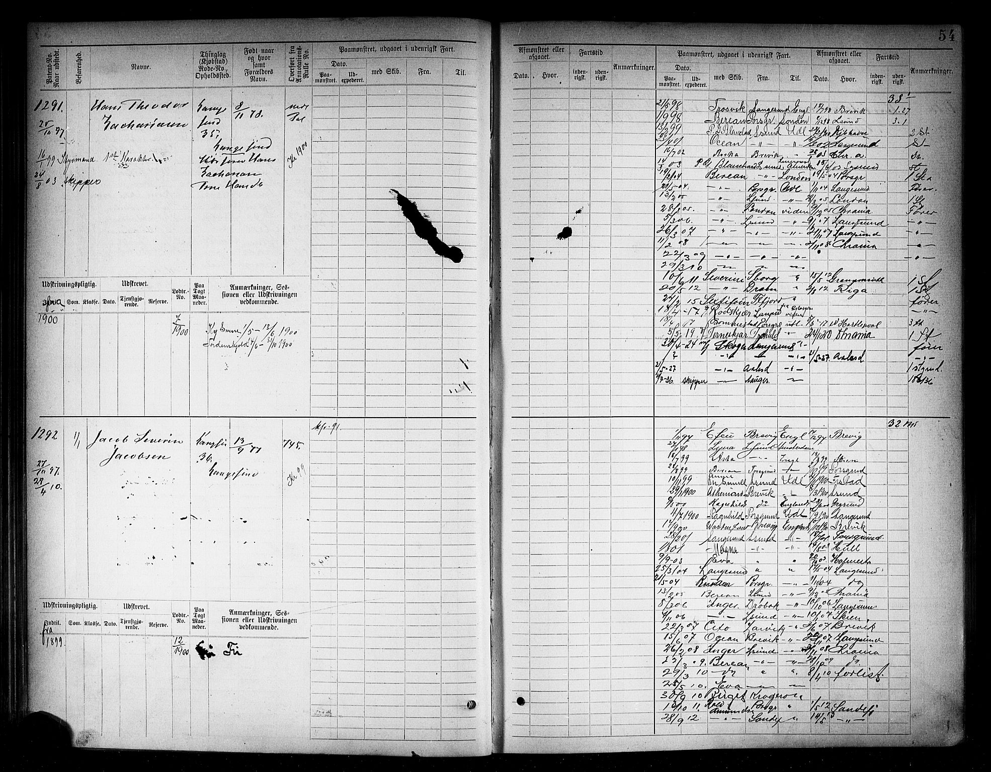 Langesund innrulleringskontor, AV/SAKO-A-831/F/Fc/L0006: Hovedrulle, 1891-1922, s. 56