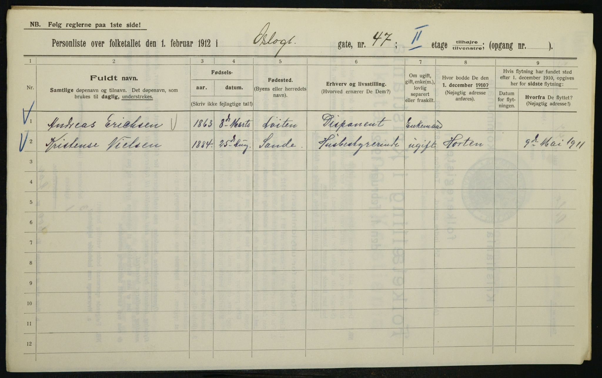 OBA, Kommunal folketelling 1.2.1912 for Kristiania, 1912, s. 77967