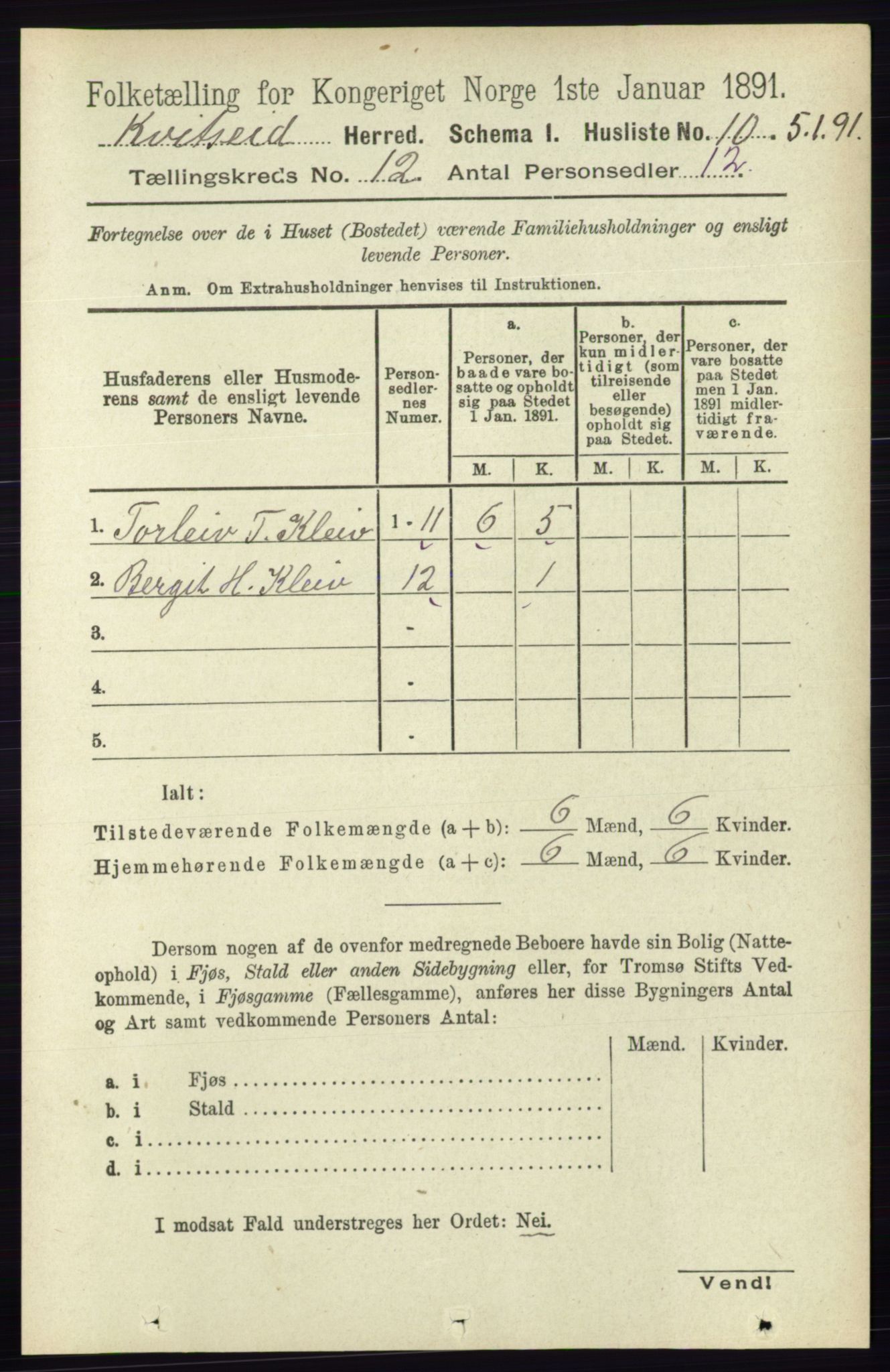 RA, Folketelling 1891 for 0829 Kviteseid herred, 1891, s. 2823