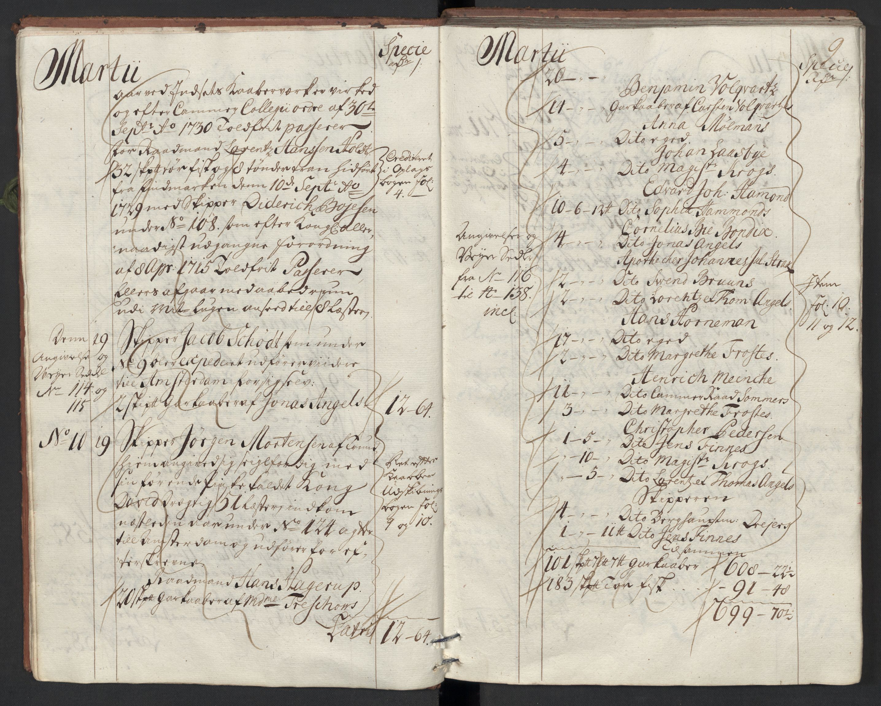 Generaltollkammeret, tollregnskaper, AV/RA-EA-5490/R33/L0013/0002: Tollregnskaper Trondheim A / Utgående tollbok, 1731, s. 8b-9a