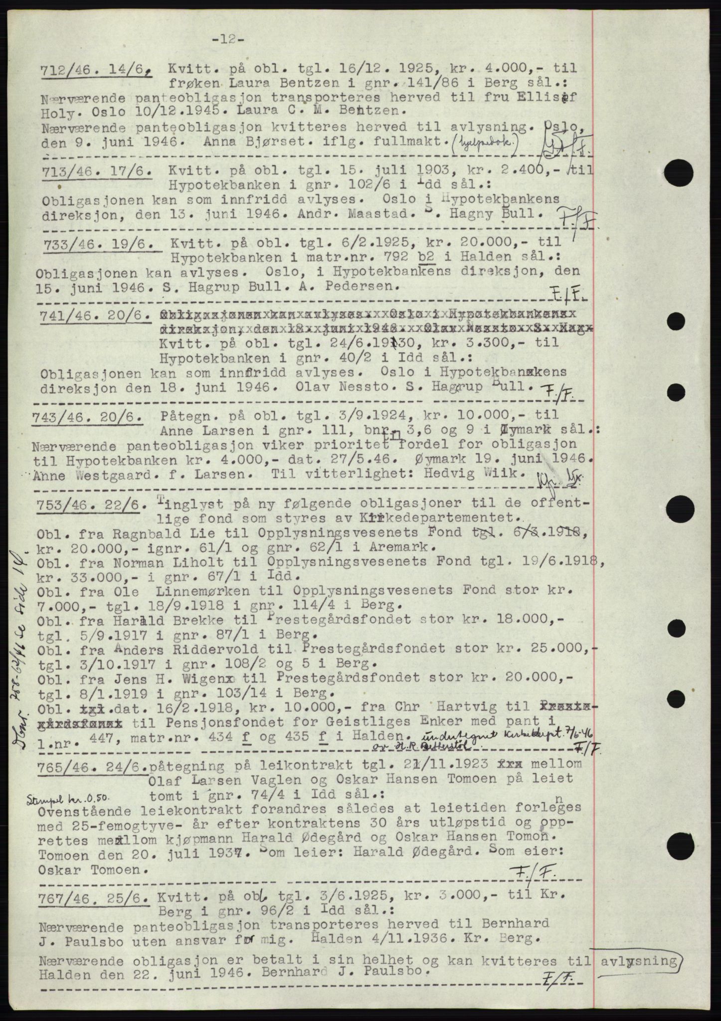 Idd og Marker sorenskriveri, SAO/A-10283/G/Gb/Gbc/L0003: Pantebok nr. B4-9b, 1946-1946, Tingl.dato: 14.06.1946