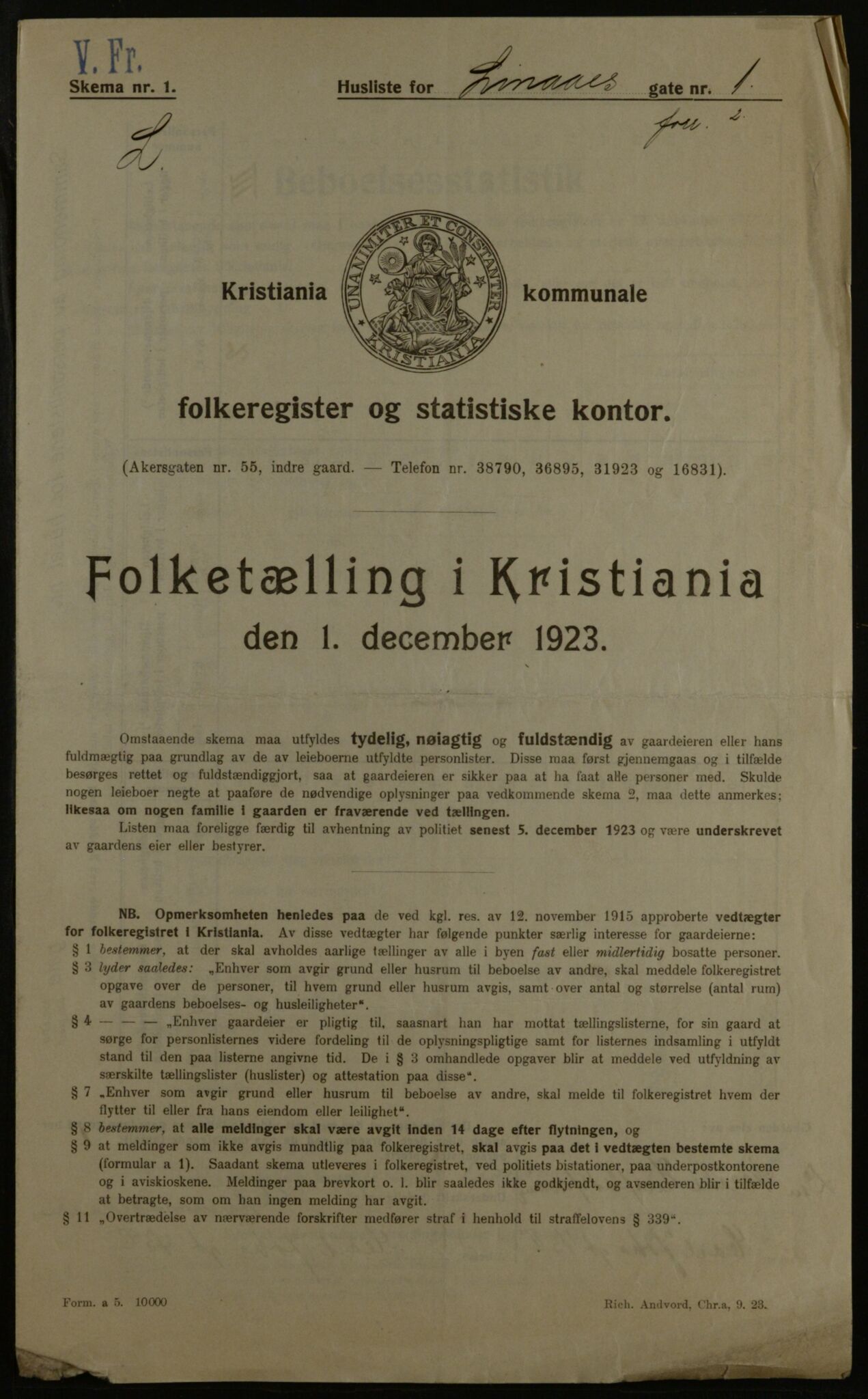 OBA, Kommunal folketelling 1.12.1923 for Kristiania, 1923, s. 64274