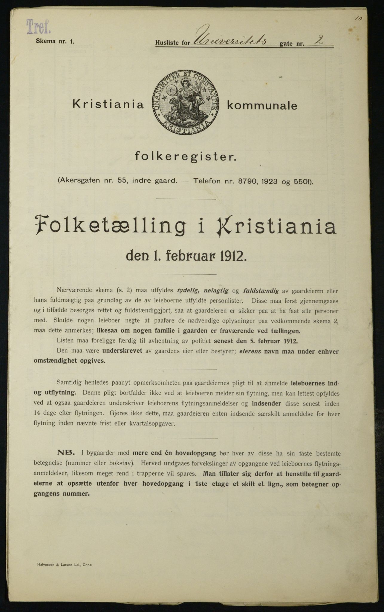 OBA, Kommunal folketelling 1.2.1912 for Kristiania, 1912, s. 119911