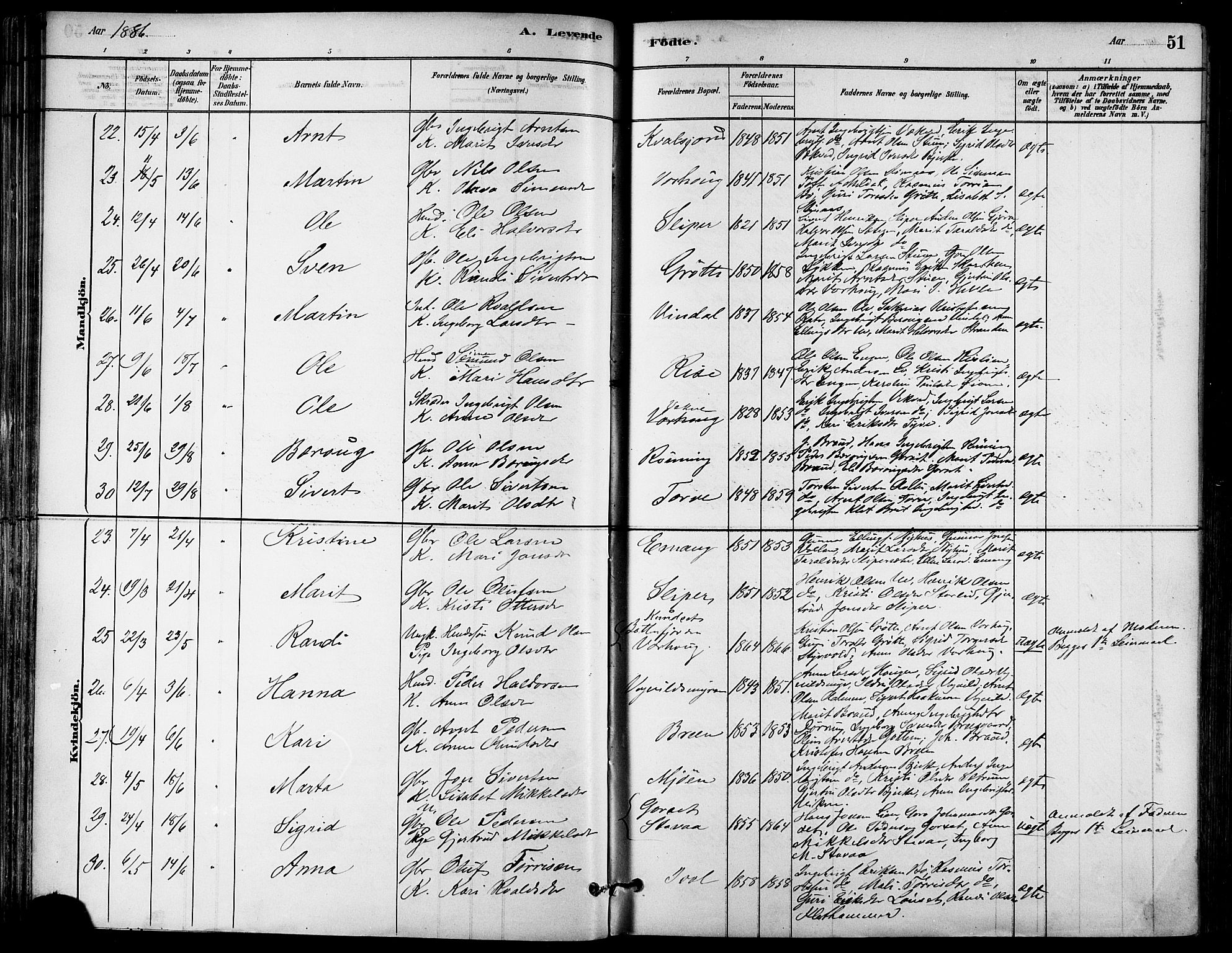 Ministerialprotokoller, klokkerbøker og fødselsregistre - Sør-Trøndelag, SAT/A-1456/678/L0901: Ministerialbok nr. 678A10, 1881-1894, s. 51