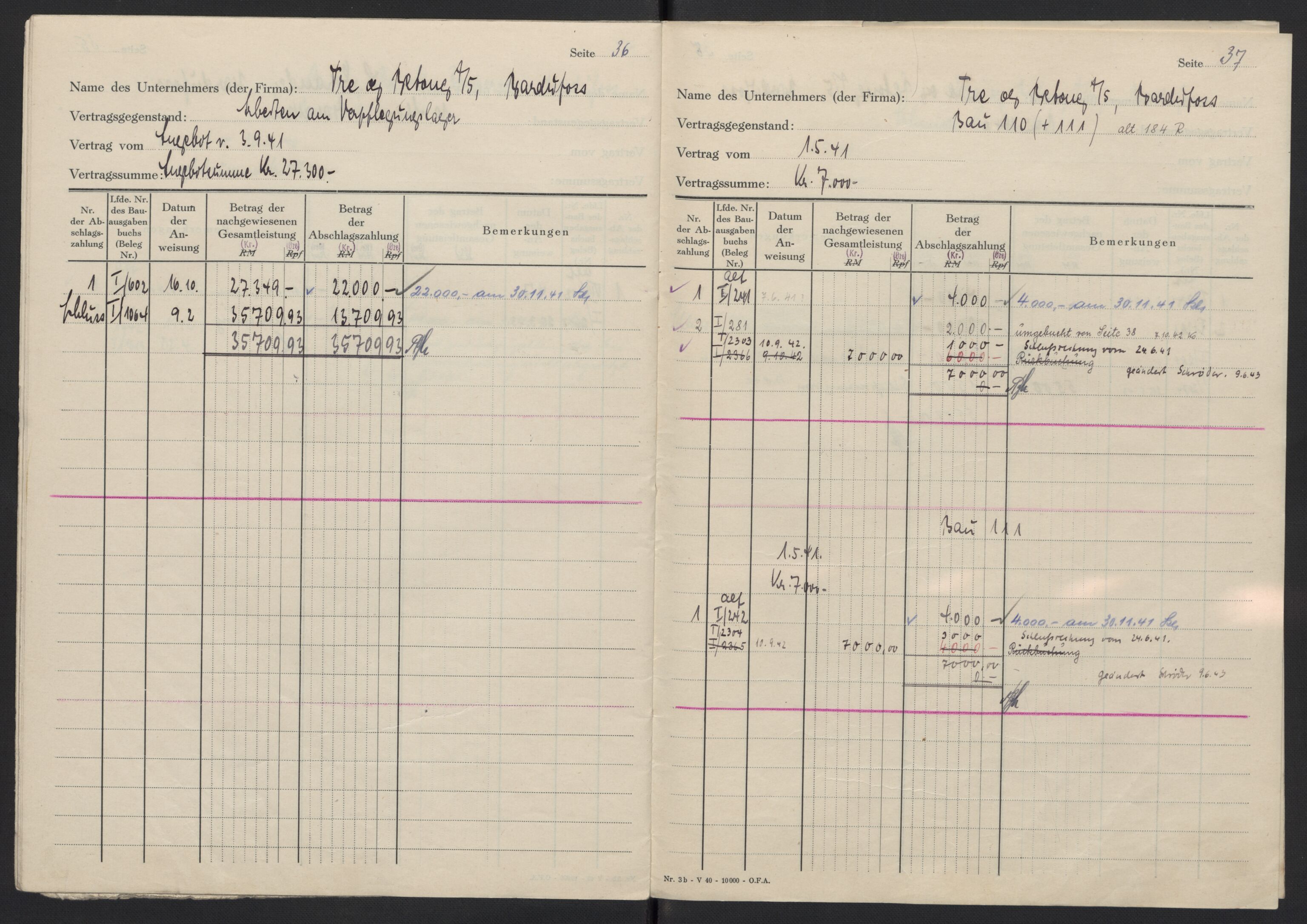 Tyske arkiver, Organisation Todt (OT), Einsatzgruppe Wiking, AV/RA-RAFA-2188/2/F/Fg/Fgb/L0005: Bltg. L.W. Bardufoss: Diverse regnskapsbøker, 1940