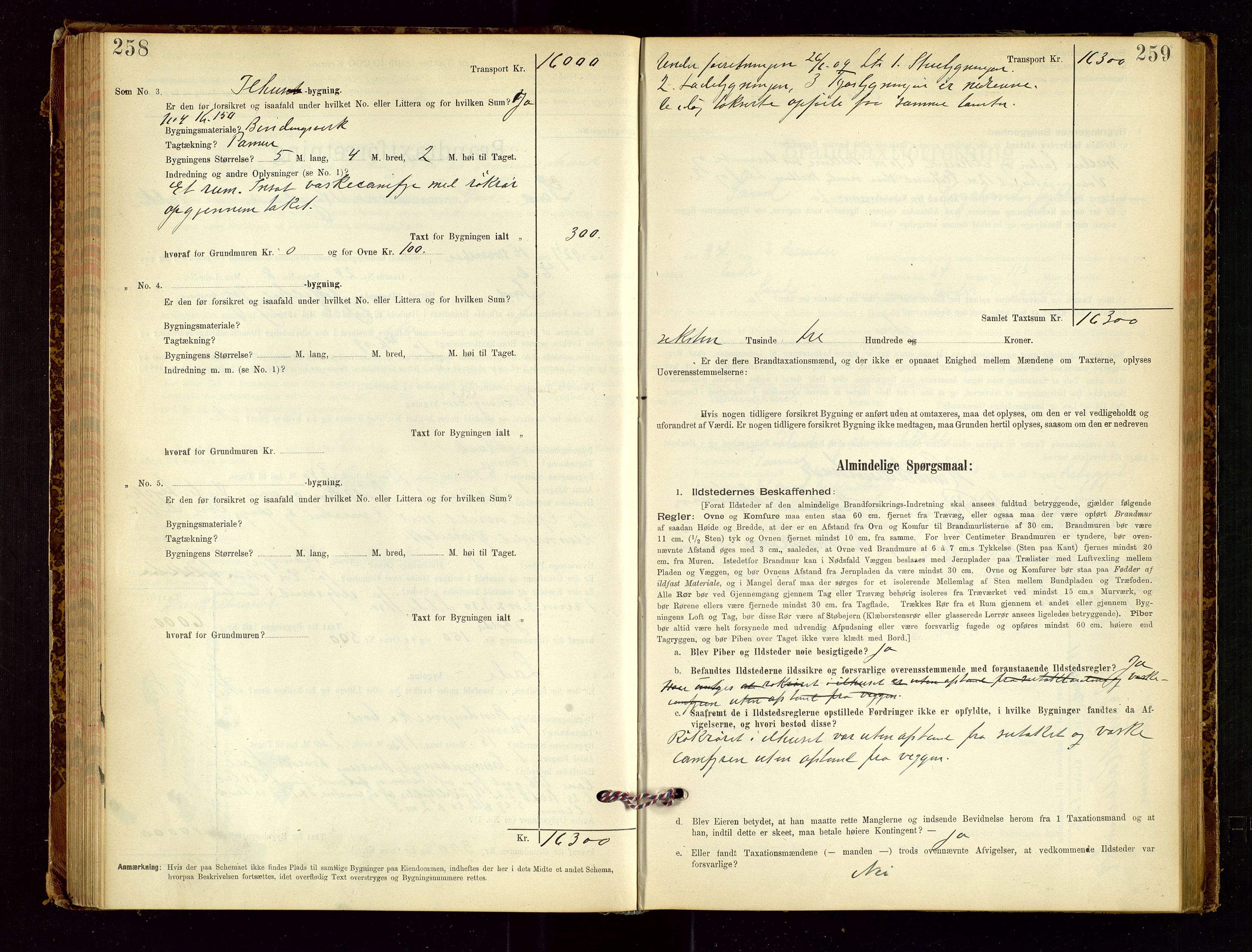 Sand lensmannskontor, AV/SAST-A-100415/Goc/L0001: "Brandtaxationsprotokol", 1895-1935, s. 258-259