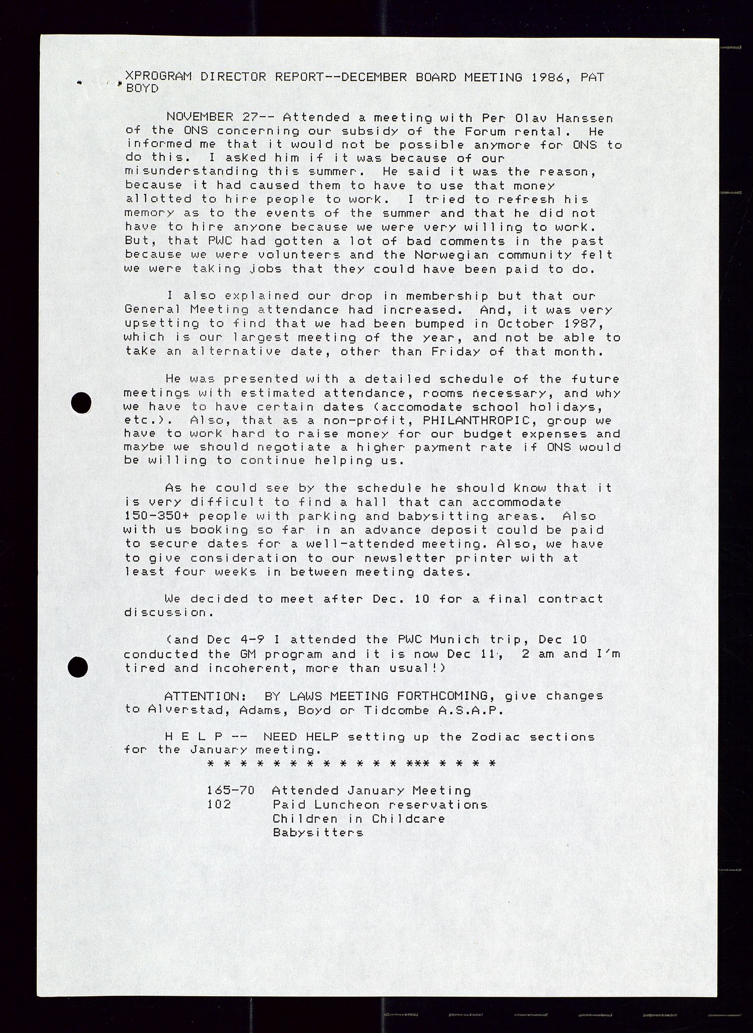 PA 1547 - Petroleum Wives Club, SAST/A-101974/A/Aa/L0002: Board and General Meeting, 1986-1994