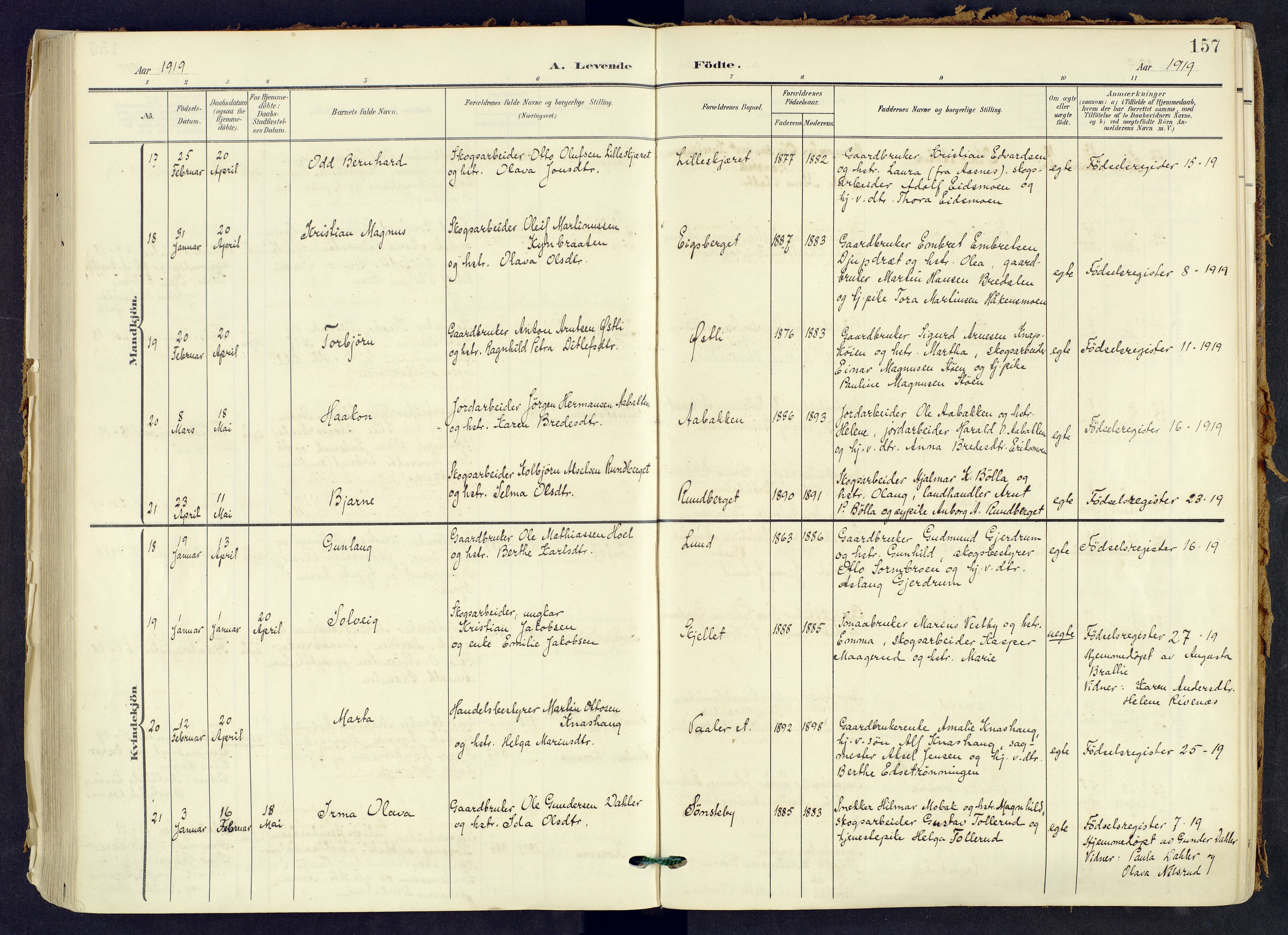 Våler prestekontor, Hedmark, AV/SAH-PREST-040/H/Ha/Haa/L0008: Ministerialbok nr. 8, 1905-1921, s. 157