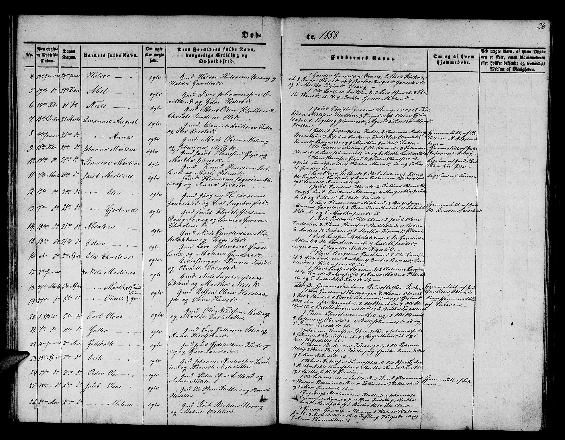 Finnås sokneprestembete, AV/SAB-A-99925/H/Ha/Hab/Habb/L0001: Klokkerbok nr. B 1, 1851-1870, s. 26