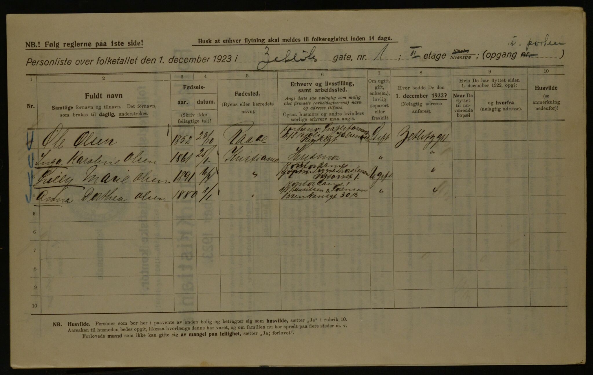 OBA, Kommunal folketelling 1.12.1923 for Kristiania, 1923, s. 141864