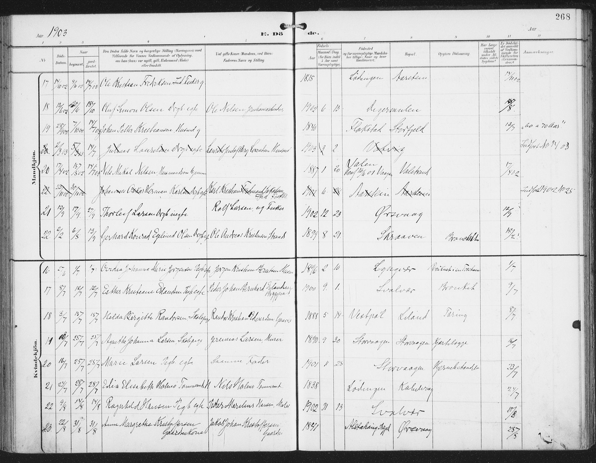 Ministerialprotokoller, klokkerbøker og fødselsregistre - Nordland, AV/SAT-A-1459/874/L1062: Ministerialbok nr. 874A06, 1899-1907, s. 268