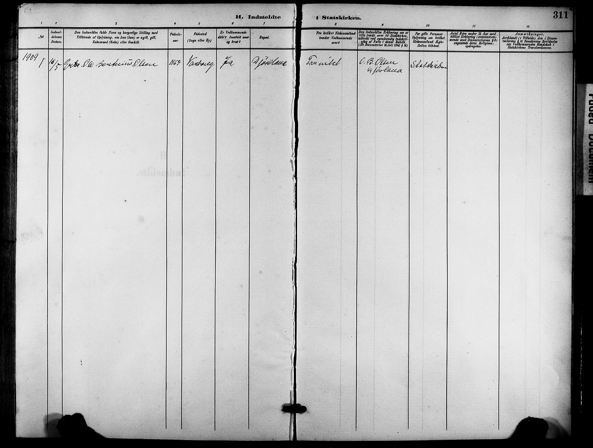 Hå sokneprestkontor, SAST/A-101801/001/30BB/L0006: Klokkerbok nr. B 6, 1900-1924, s. 311