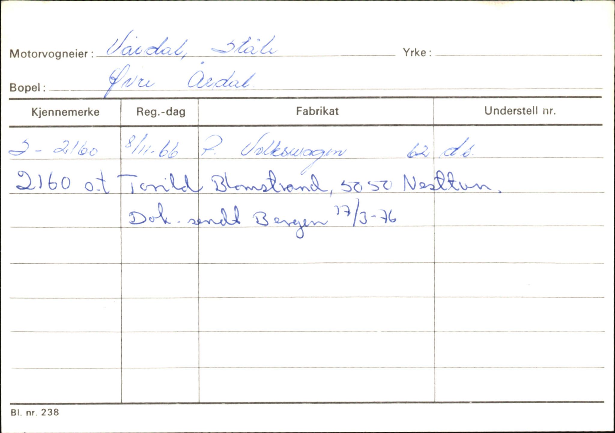 Statens vegvesen, Sogn og Fjordane vegkontor, SAB/A-5301/4/F/L0146: Registerkort Årdal R-Å samt diverse kort, 1945-1975, s. 1280