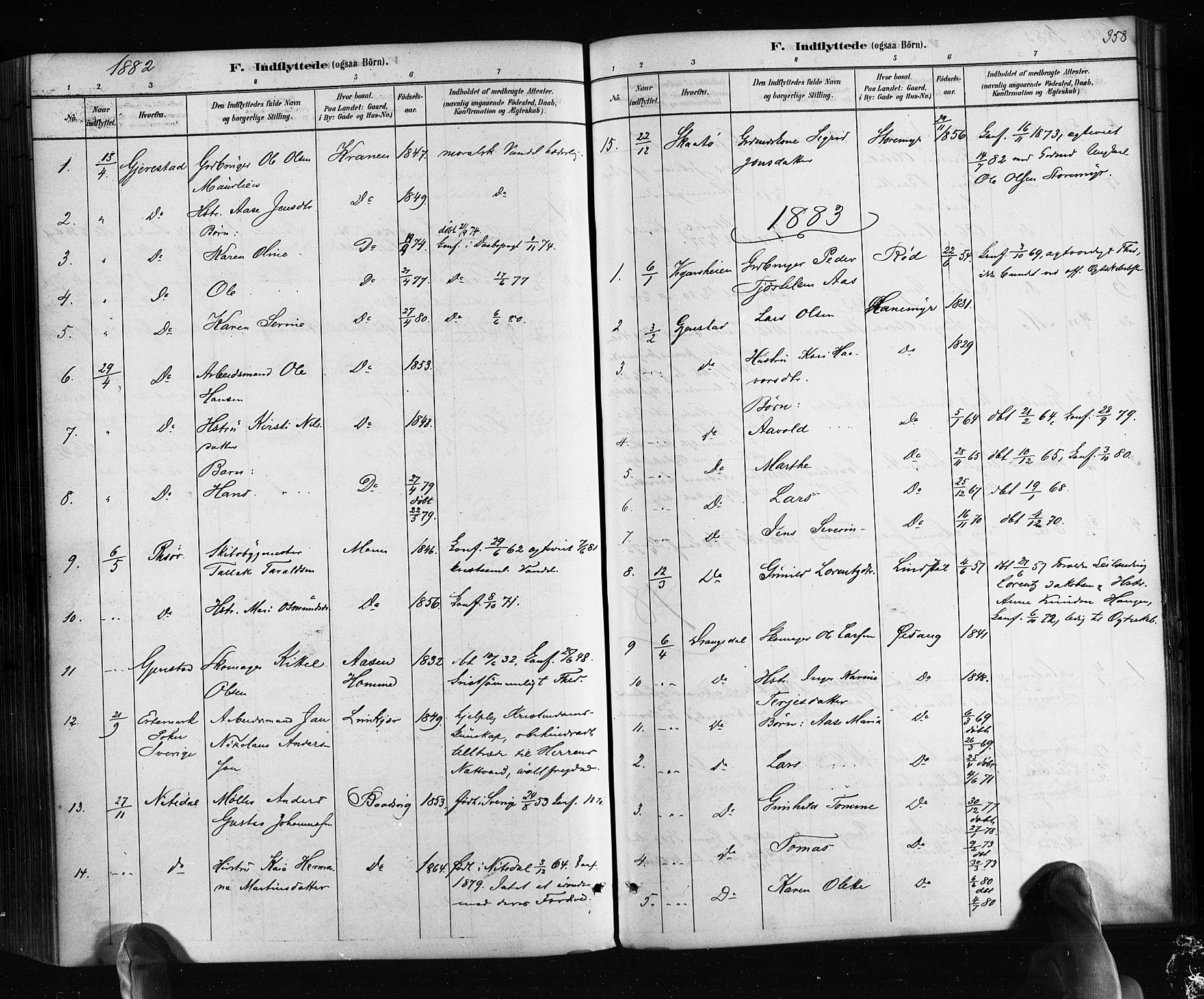 Søndeled sokneprestkontor, AV/SAK-1111-0038/F/Fa/L0004: Ministerialbok nr. A 4, 1880-1889, s. 358