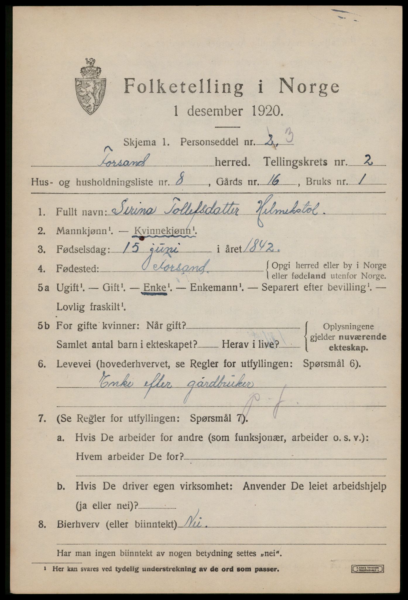 SAST, Folketelling 1920 for 1129 Forsand herred, 1920, s. 1307