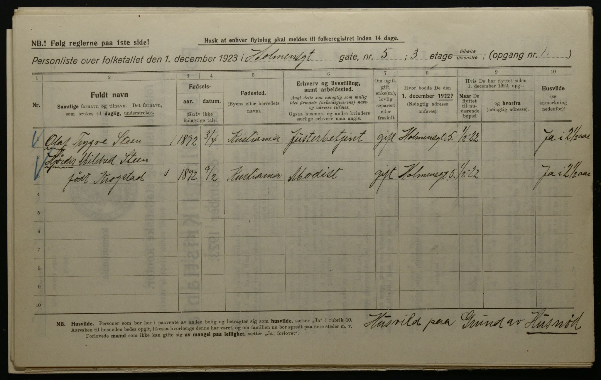 OBA, Kommunal folketelling 1.12.1923 for Kristiania, 1923, s. 45658