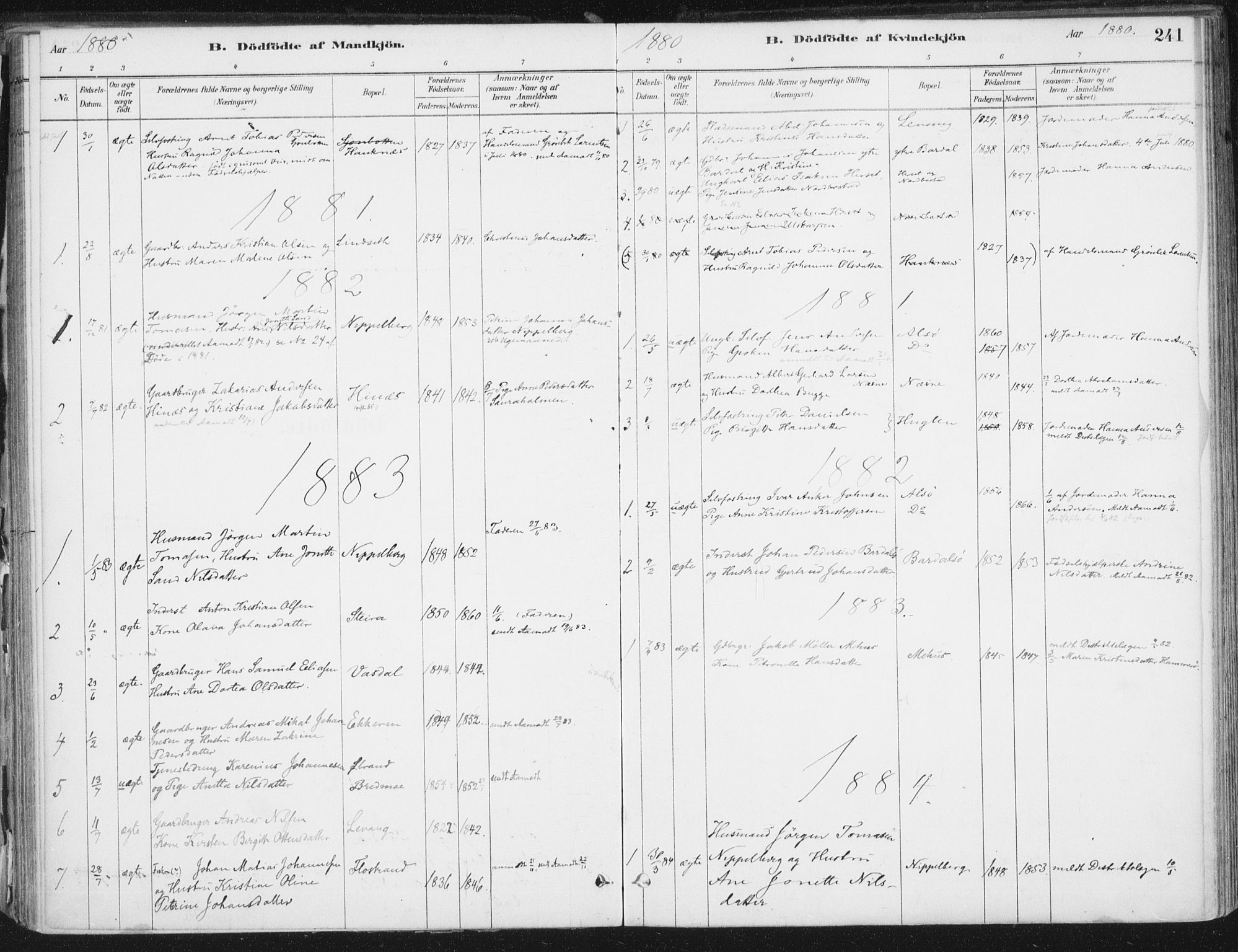 Ministerialprotokoller, klokkerbøker og fødselsregistre - Nordland, SAT/A-1459/838/L0552: Ministerialbok nr. 838A10, 1880-1910, s. 241