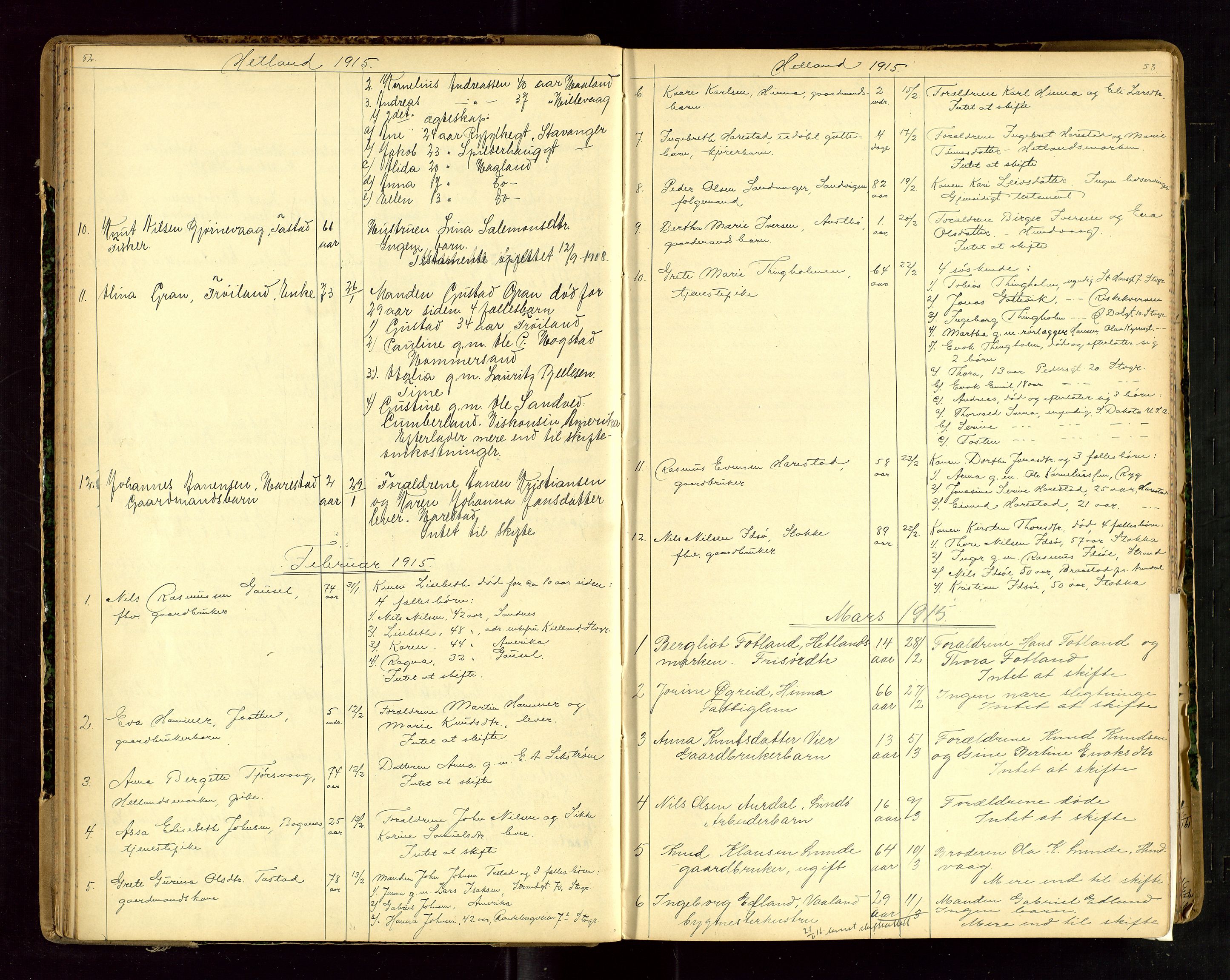 Jæren sorenskriveri, AV/SAST-A-100310/01/5/52/52B/L0003: DØDSFALLPROTOKOLL, 1910-1916, s. 52-53