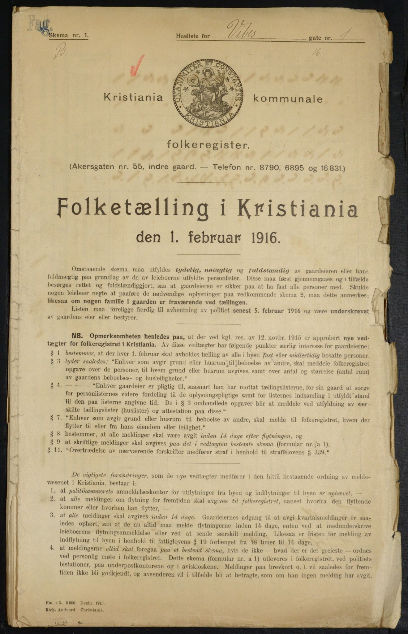 OBA, Kommunal folketelling 1.2.1916 for Kristiania, 1916, s. 126294